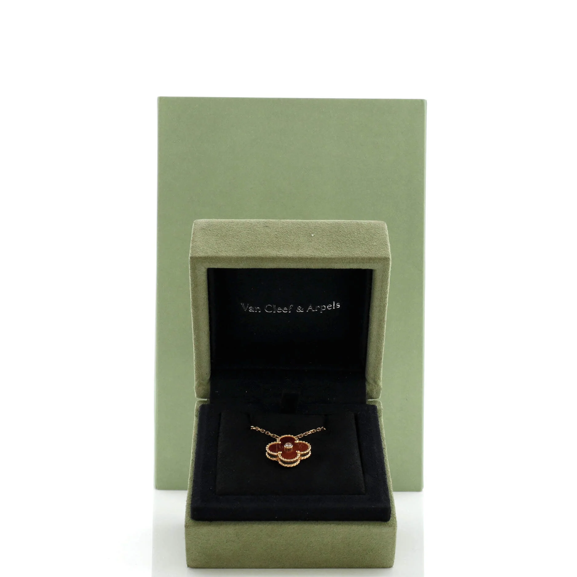 Vintage Alhambra Pendant Necklace 18K Rose Gold and Tiger Eye with Diamond