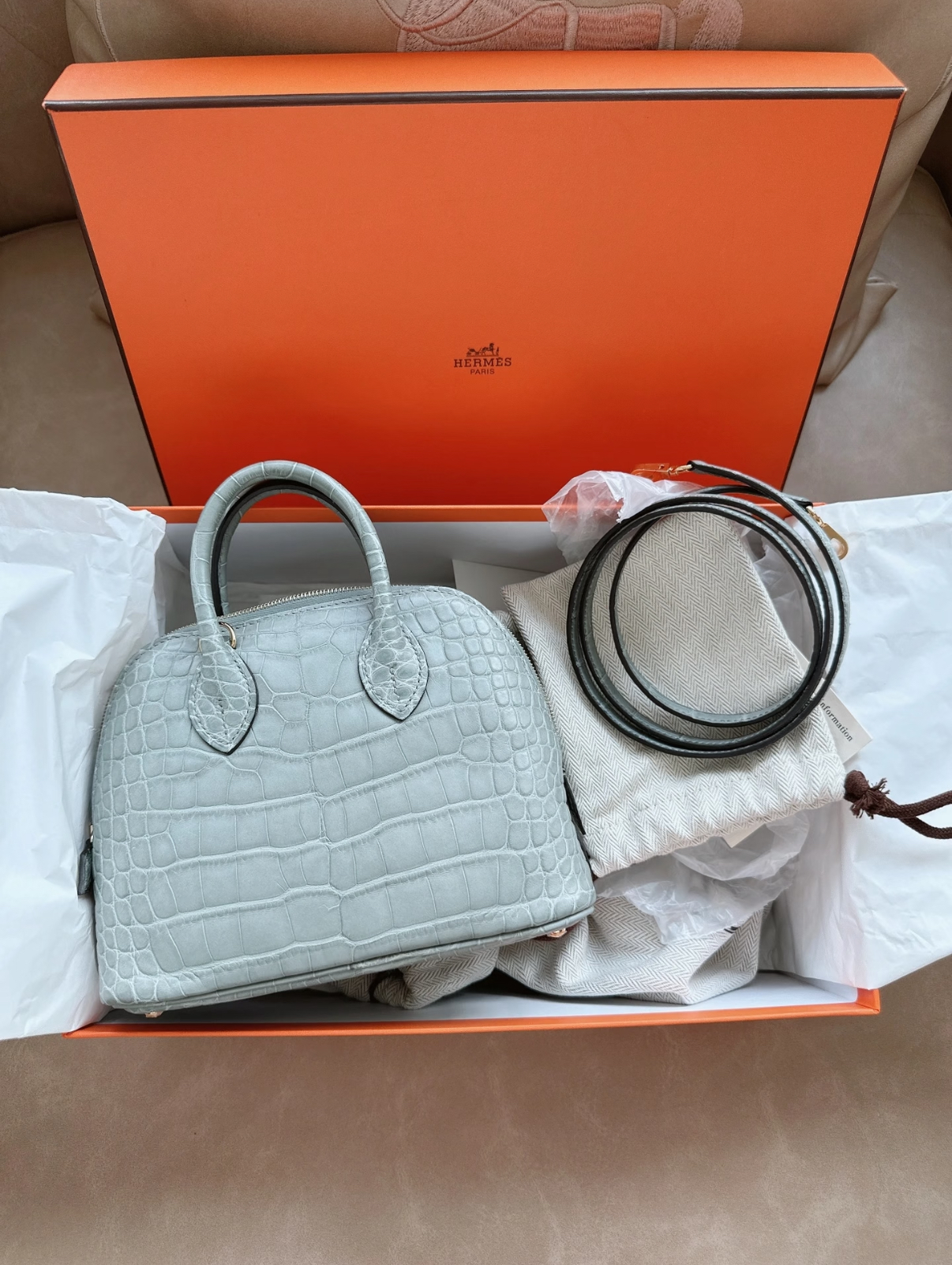 Bolide Mini 18CM Matte crocodile leather Crystal Gray