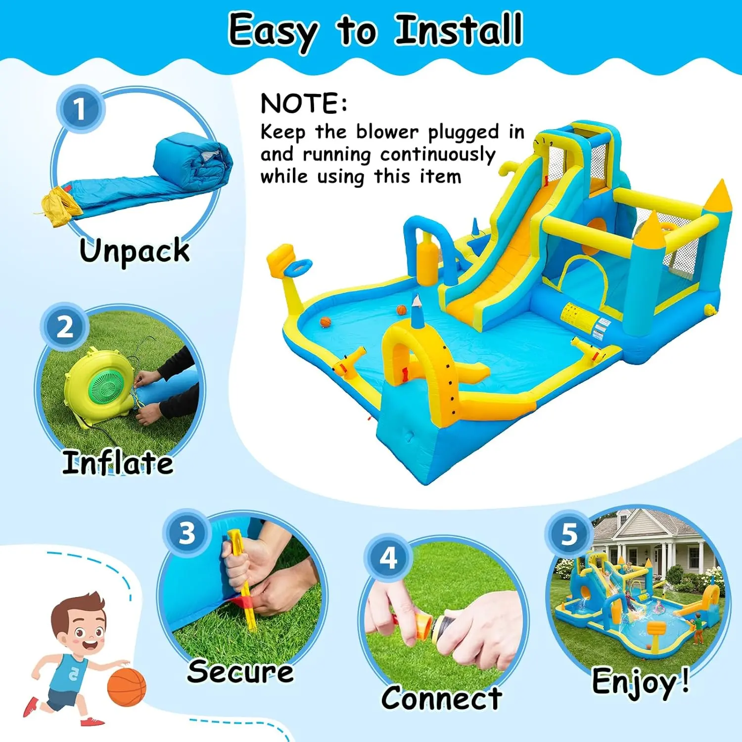 🔥Summer Deal🔥 Inflatable Water Slide Park with Splash Pool & Water Cannons