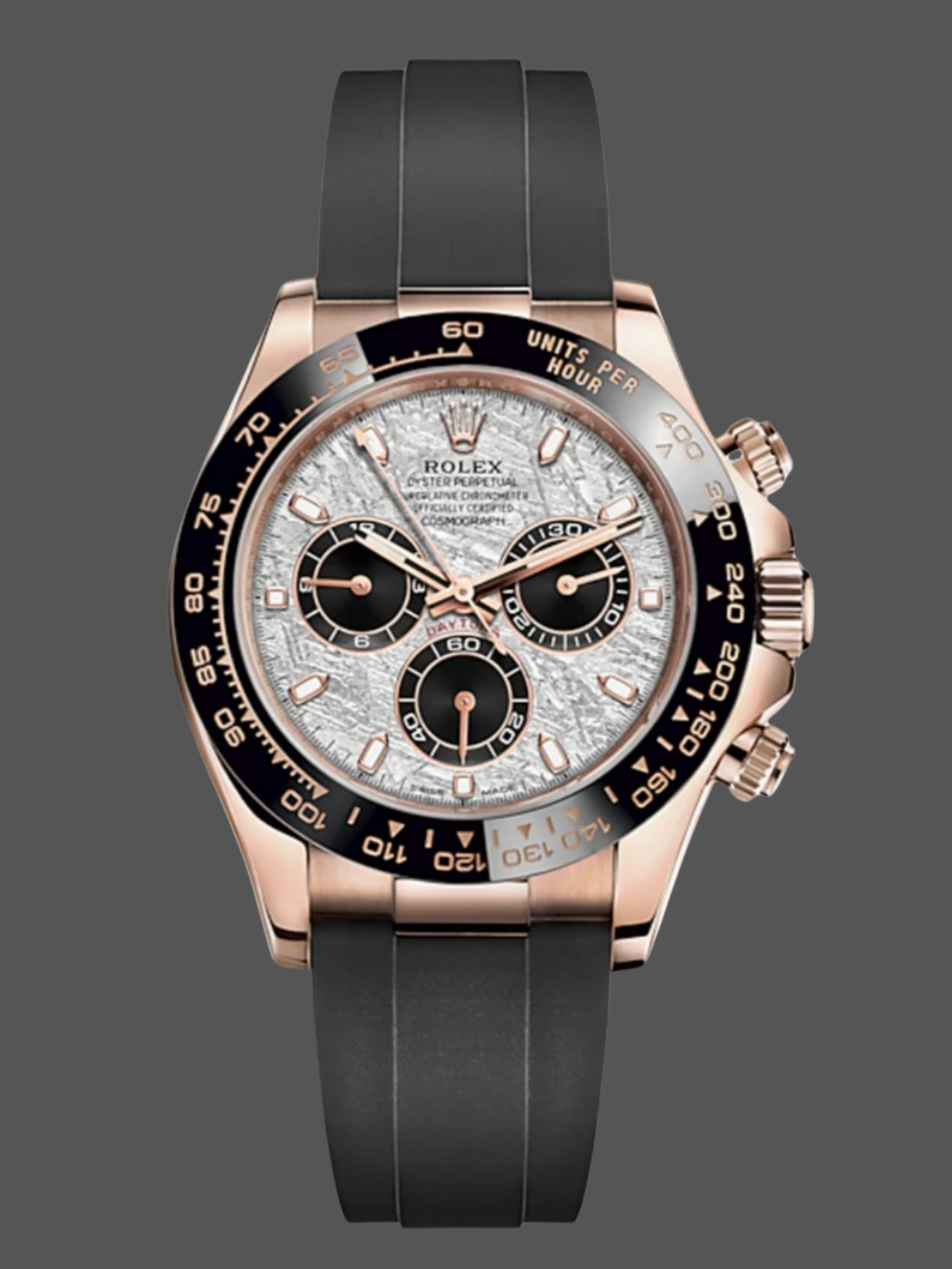 Rolex Daytona 18k Everose Gold Ceramic Bezel Meteorite Dial Oysterflex 116515LN-0055