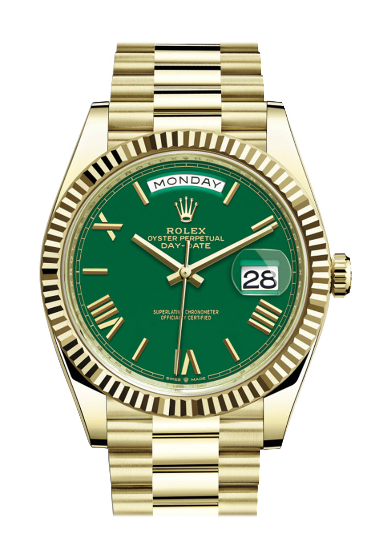 Rolex Day-Date 40 Green Dial Roman 18K Yellow Gold President Men's Watch 228238