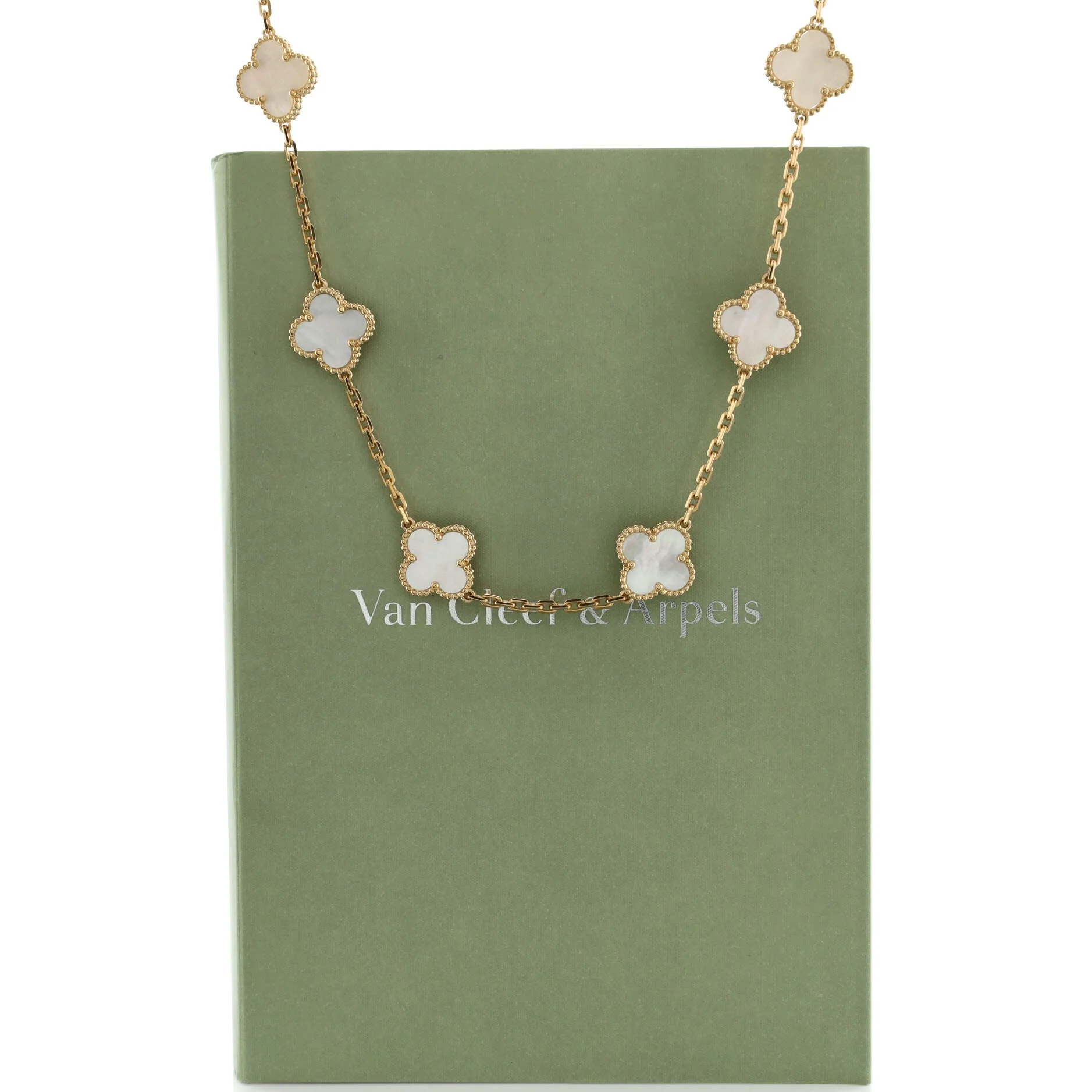 Vintage Alhambra 10 Motifs Necklace 18K Yellow Gold and Mother of Pearl