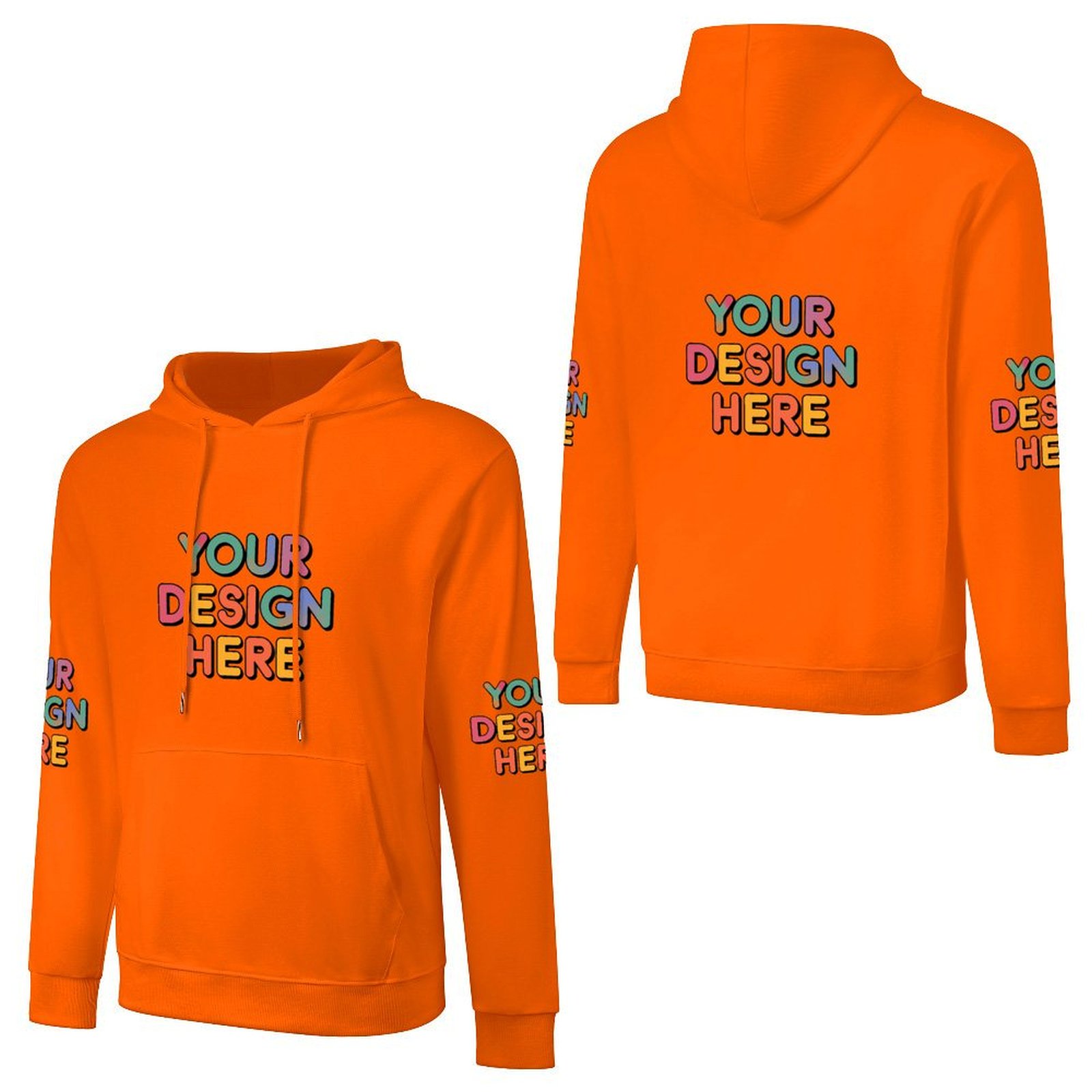 Customized Men’s Fashionable Hooded Sweater with Front, Back, and Sleeve Prints
