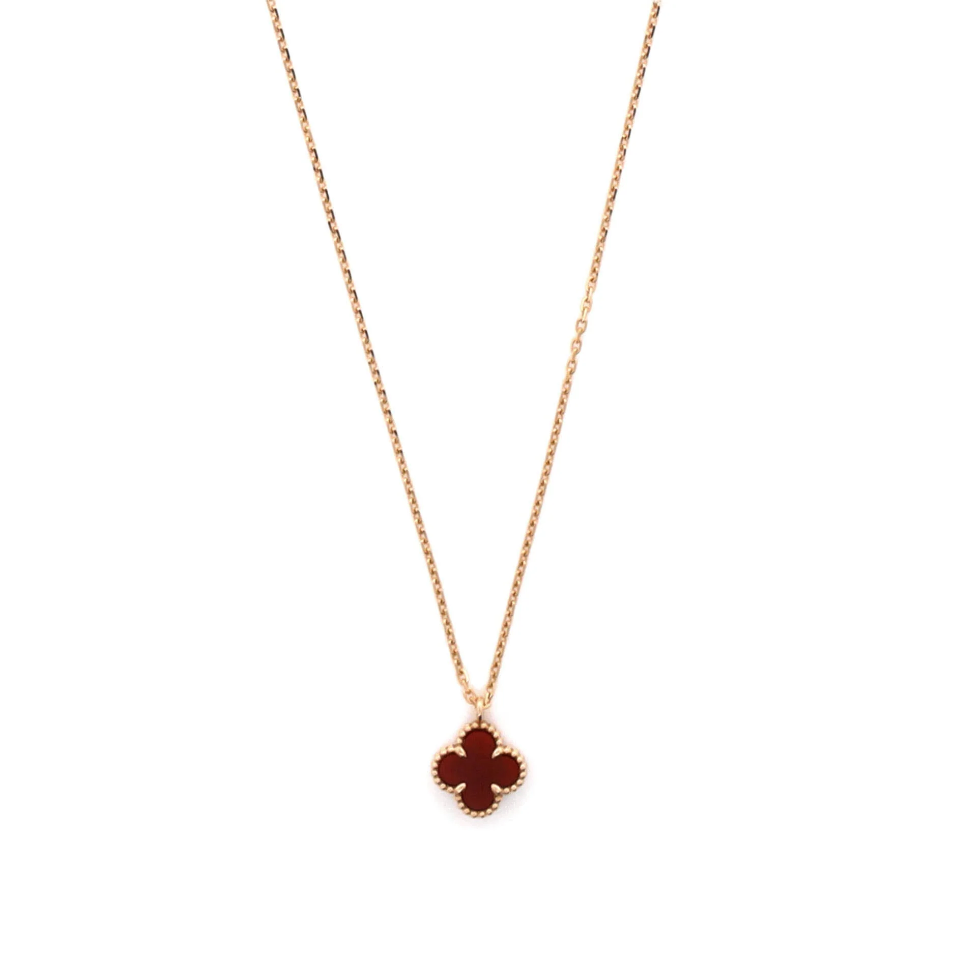 Sweet Alhambra Pendant Necklace 18K Rose Gold and Carnelian