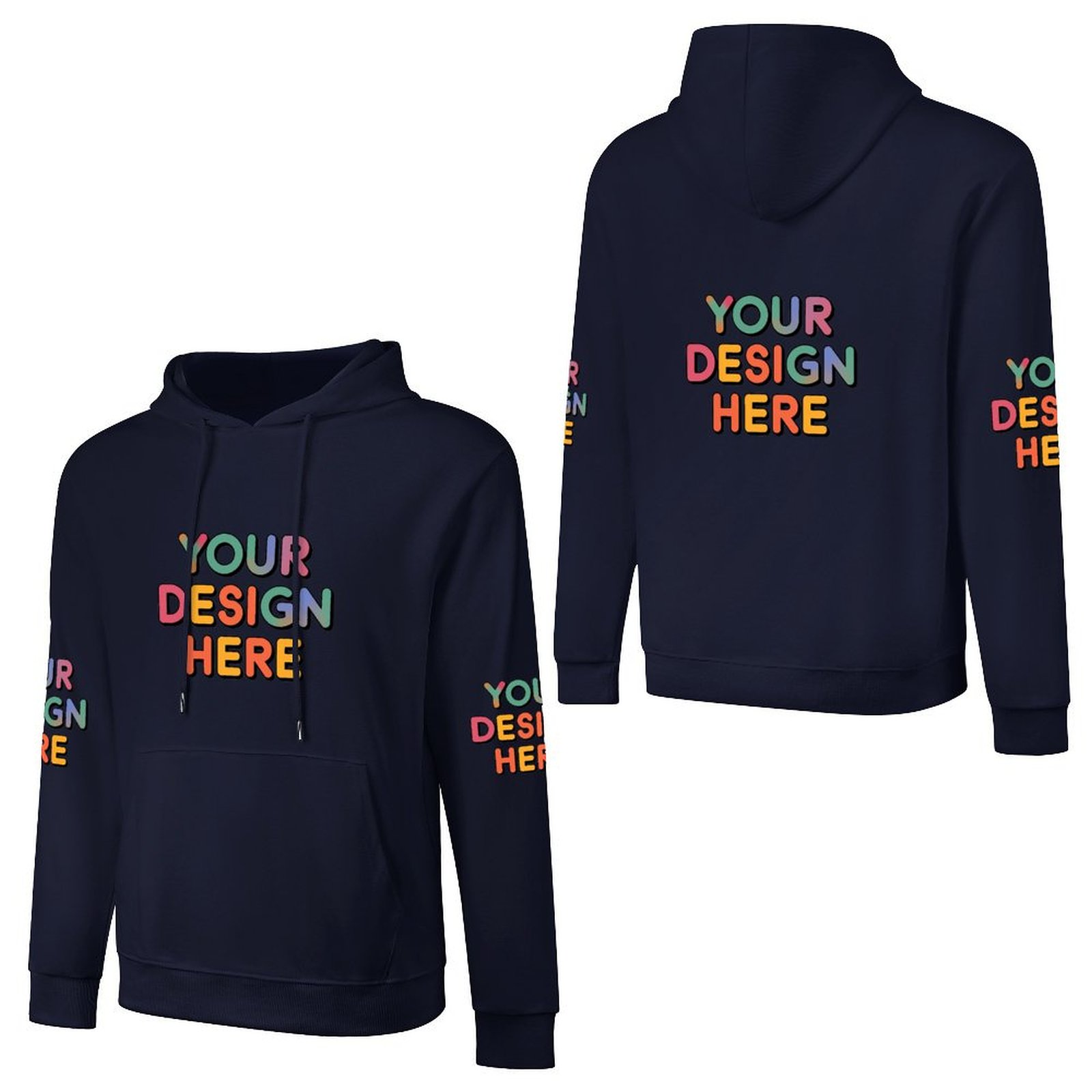 Customized Men’s Fashionable Hooded Sweater with Front, Back, and Sleeve Prints