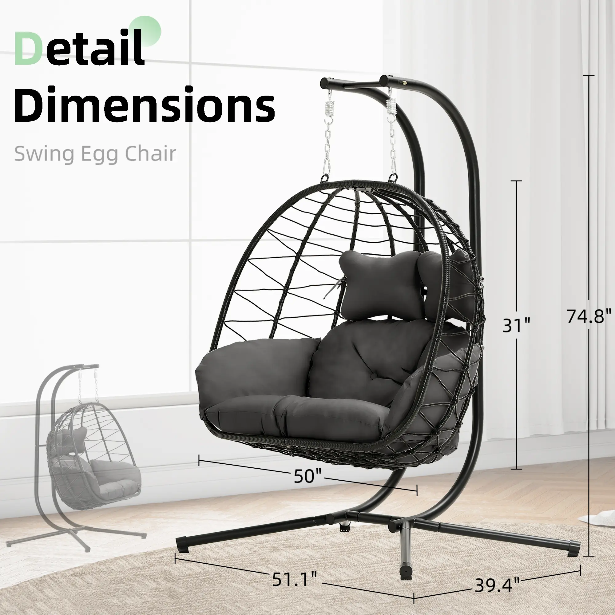 🔥Clearance Sale🔥Double Hanging Egg Chair – Outdoor Patio Swing Chair with Cushions & Stand
