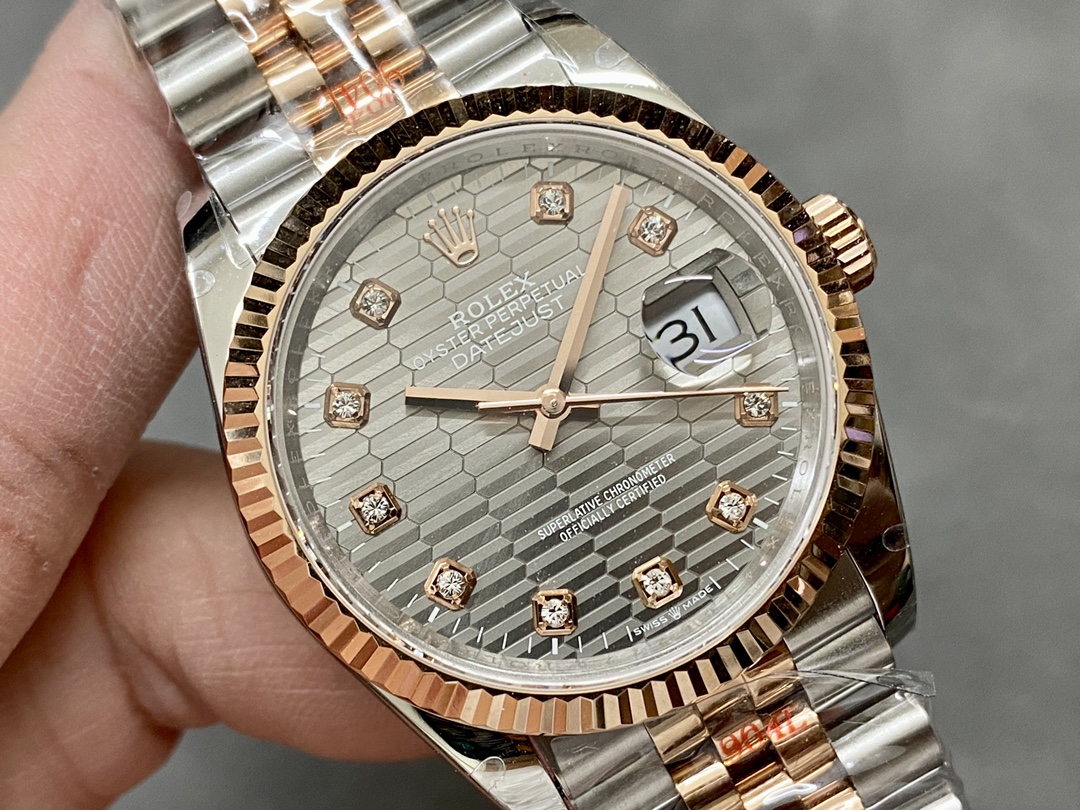 Rolex Datejust 36 18K Everose Gold Fluted Bezel 126231 0041 Unisex Watch