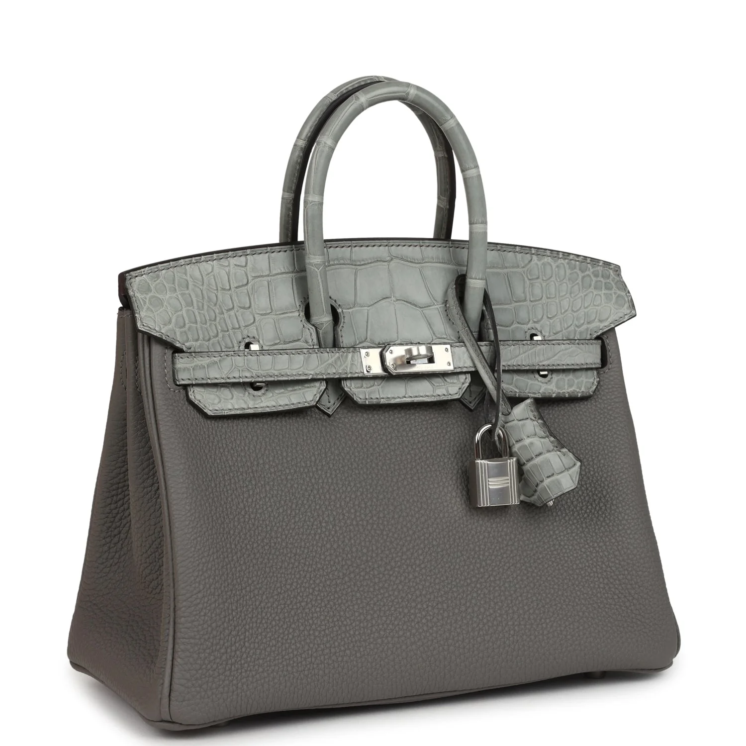 Hermes Birkin 25 Gris Meyer Togo and Gris Ciment Matte Alligator Touch Palladium Hardware