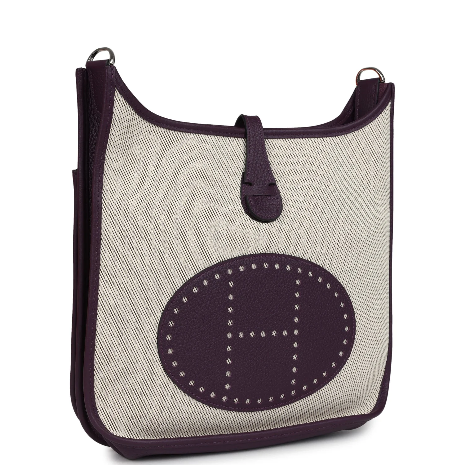 Hermes Evelyne III PM Cassis Clemence and Ecru Toile H Palladium Hardware