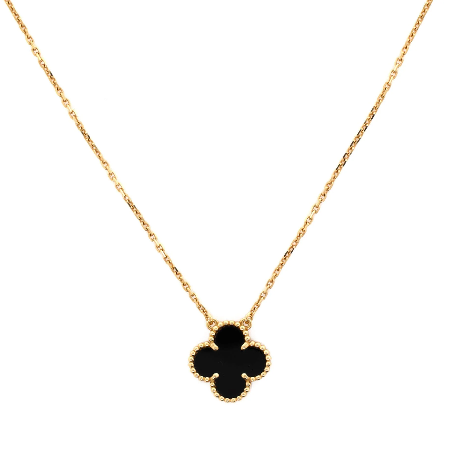 Vintage Alhambra Pendant Necklace 18K Yellow Gold and Onyx