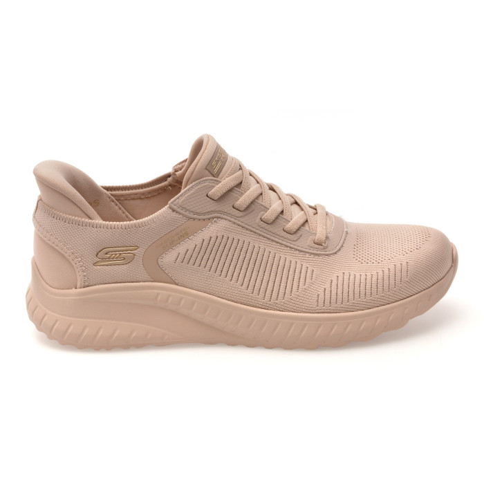 Pantofi sport SKECHERS nude, BOBS SQUAD CHAOS, din material textil