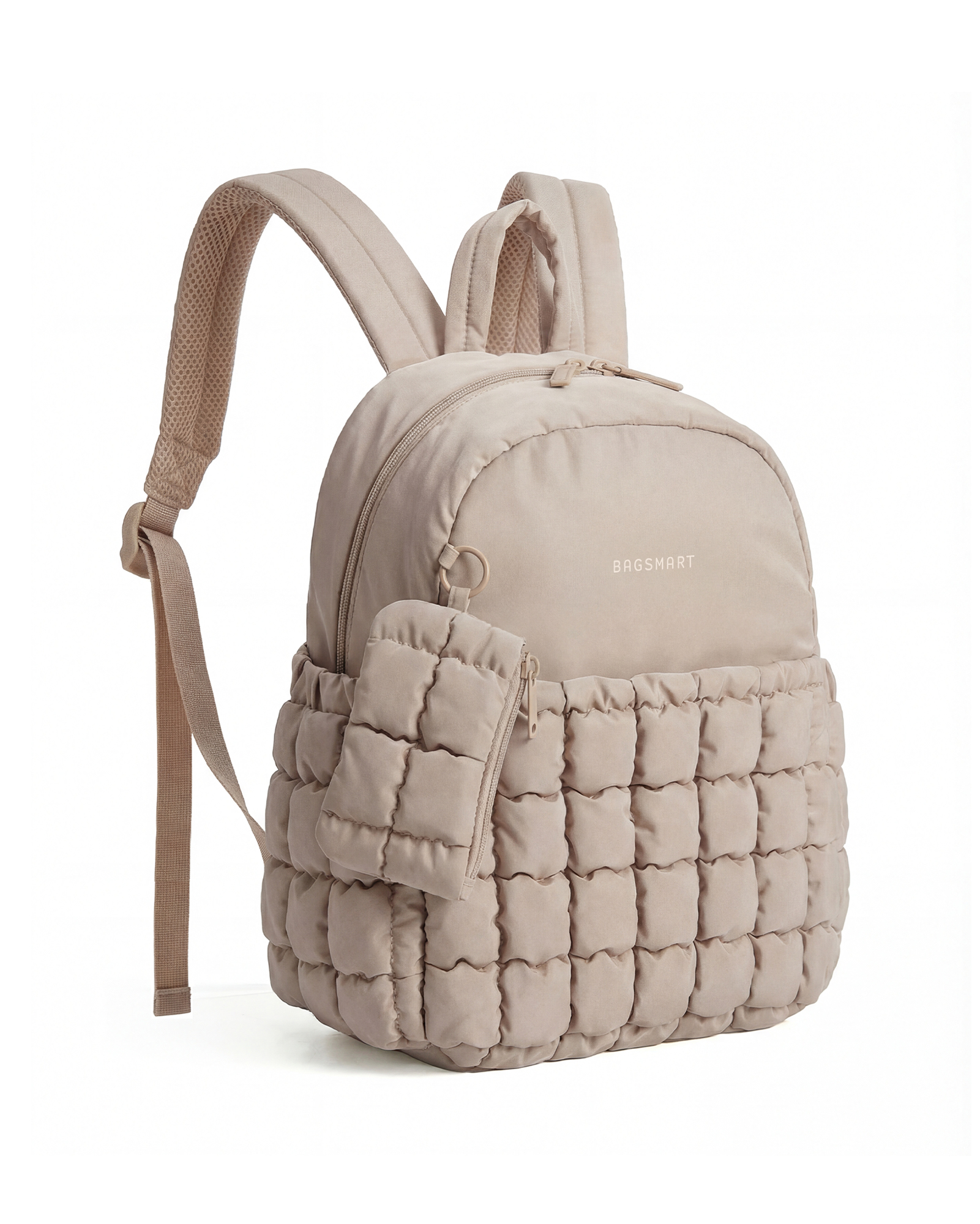 BAGSMART Quilted Mini Backpack with Detachable Small Bag, Lightweight Puffer Small Backpack Purse for Women, Water-Resistant Casual Travel Daypack Bookbag for Travel Daily, Camel