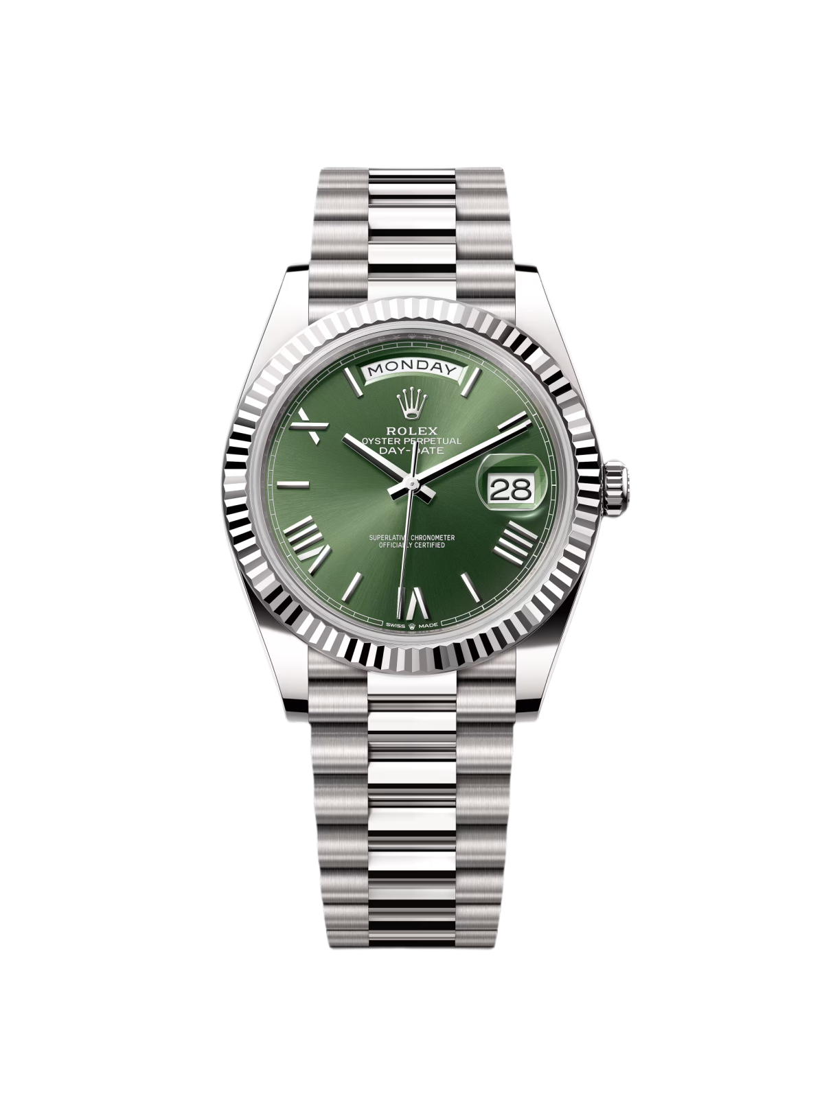 【Super Clone】RLX  Day-Date "President" 40mm White Gold Green Roman Dial - 228239