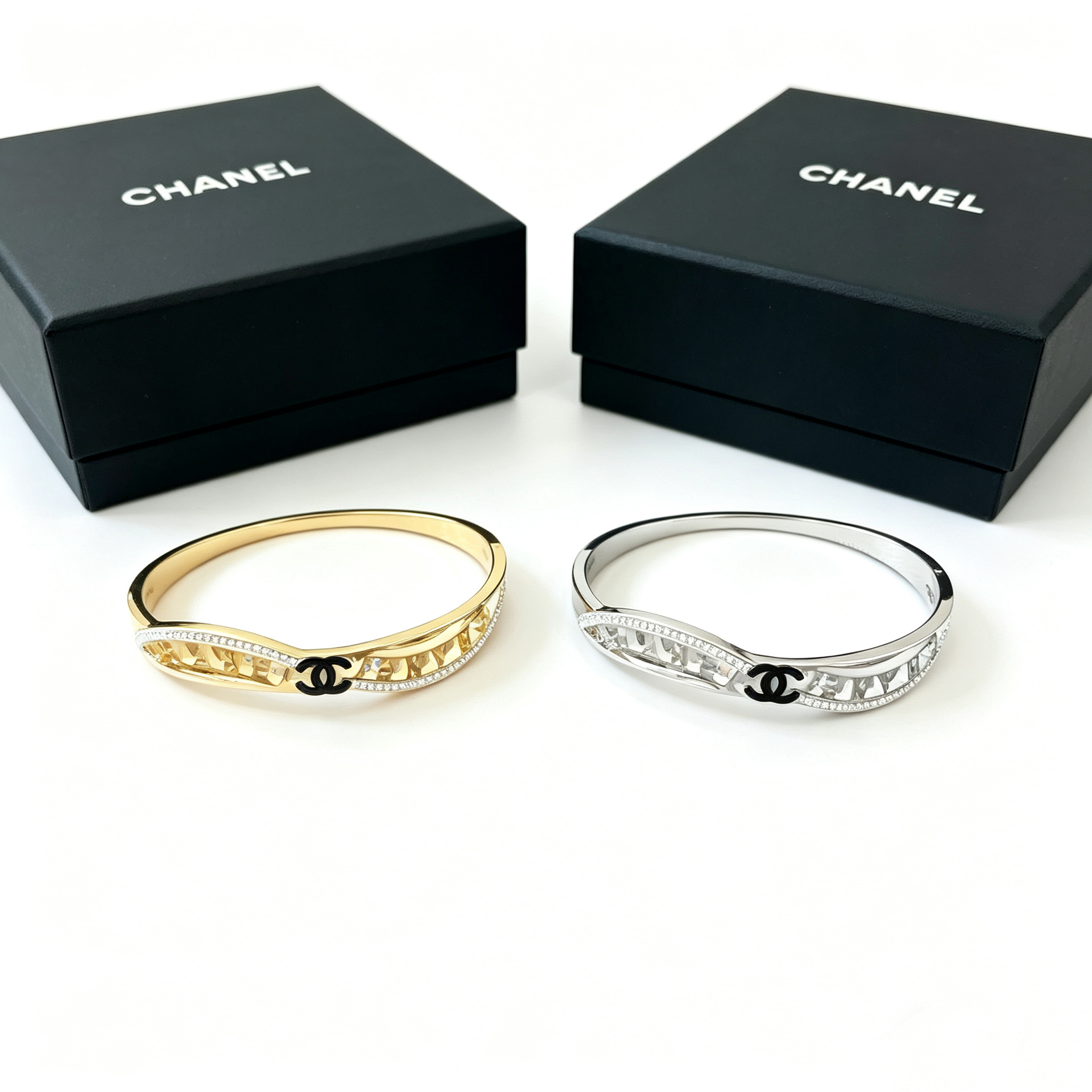 C—Diamond-encrusted metal bangle style 2