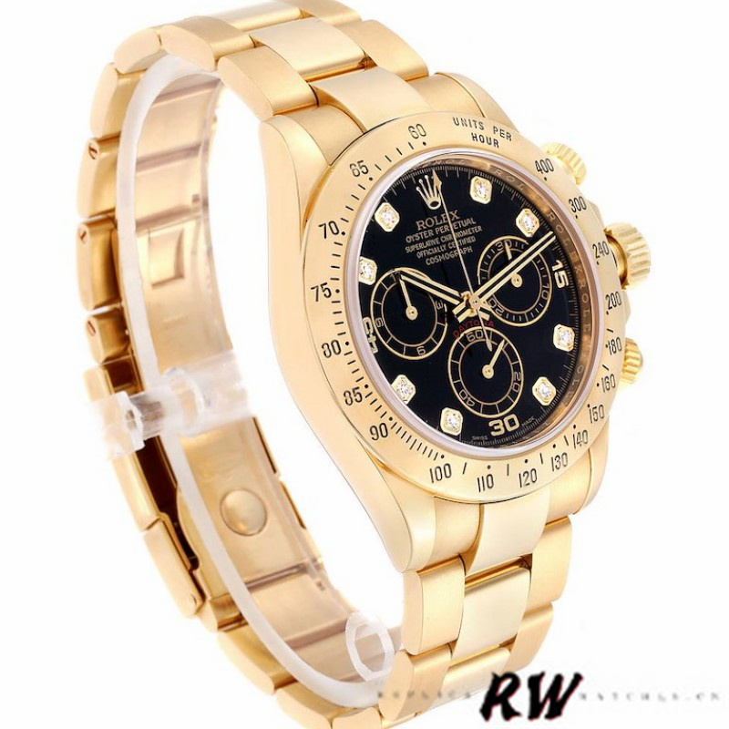 Rolex Cosmograph Daytona 116528 Black Diamond Dial 40MM Mens Replica Watch