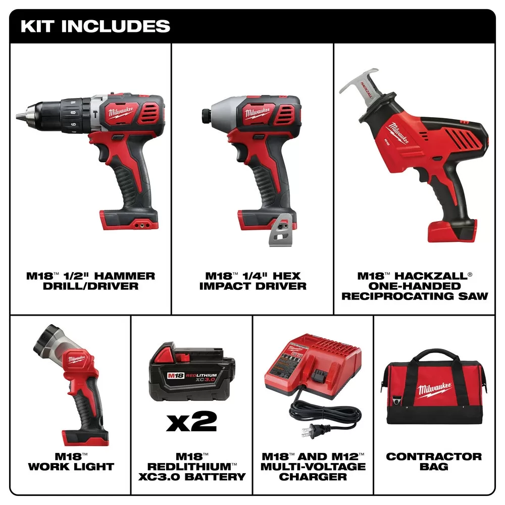 Milwaukee 2695-24 M18 18V Cordless Power Lithium-Ion 4-Tool Combo Kit