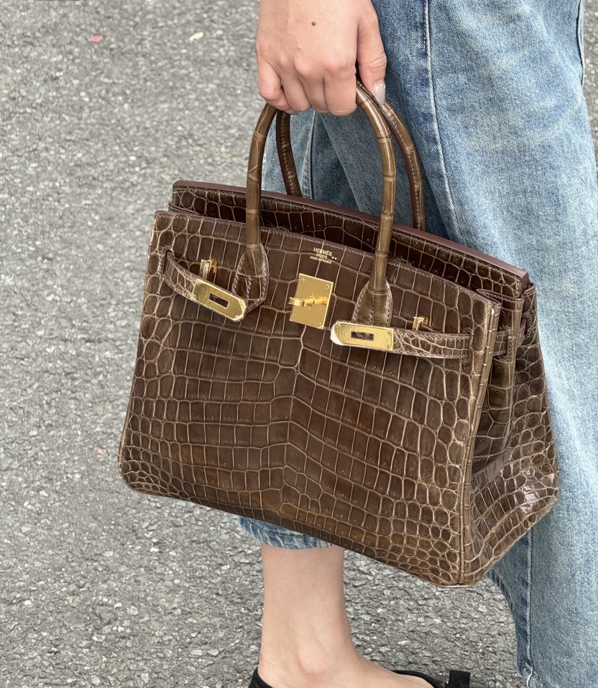 Birkin 25-35 elephant gray Gold hardware Shin crocodile leather custom - Artisantouchss