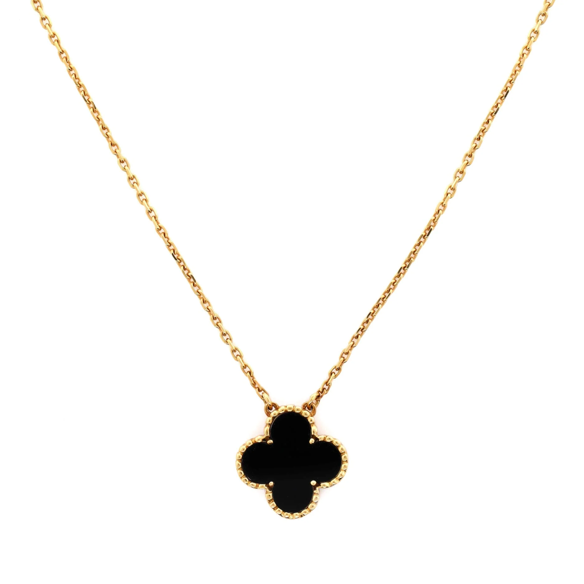 Vintage Alhambra Pendant Necklace 18K Yellow Gold and Onyx