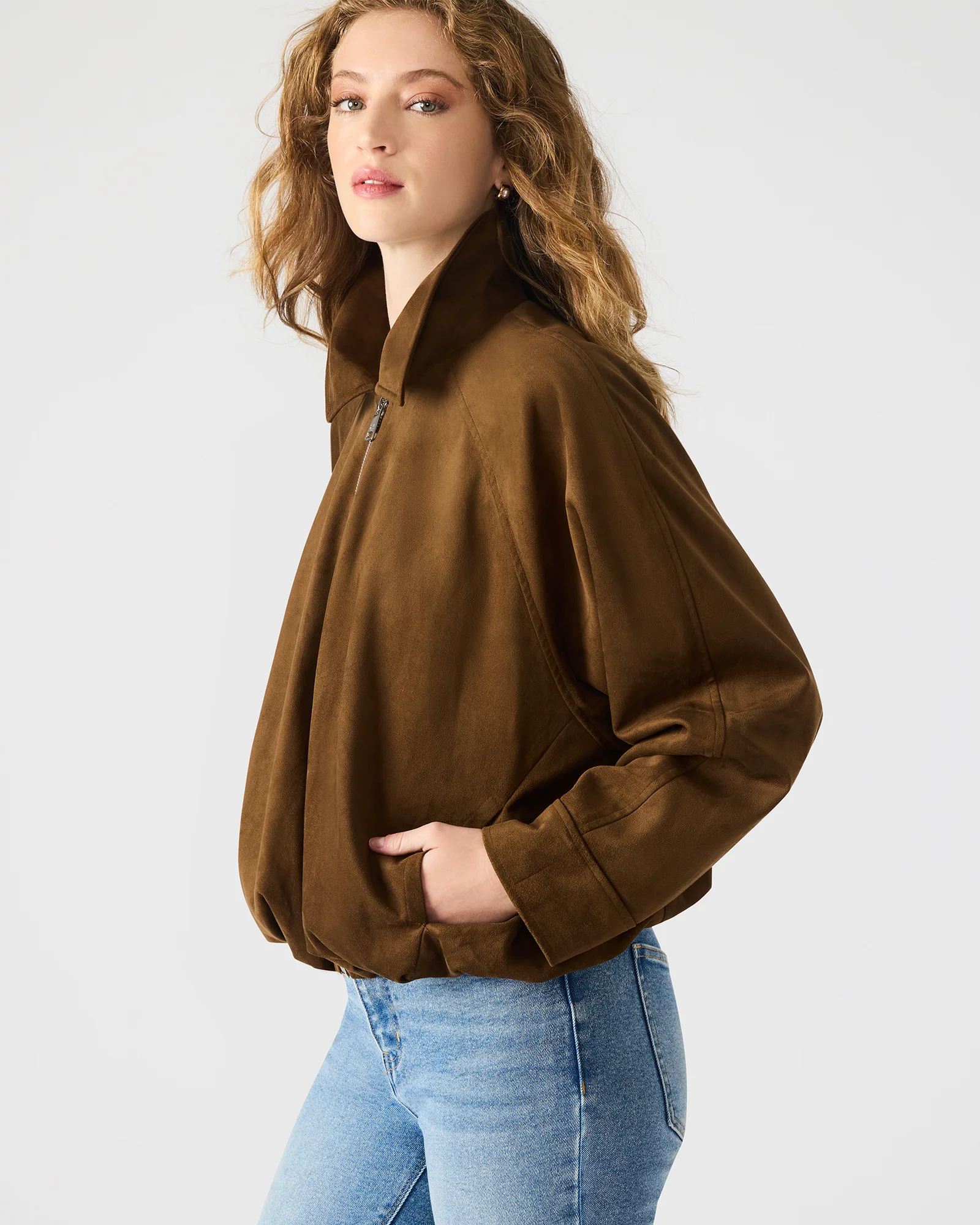 Chestnut Brown Zip‑Up Collared Casual Outerwear Jacket