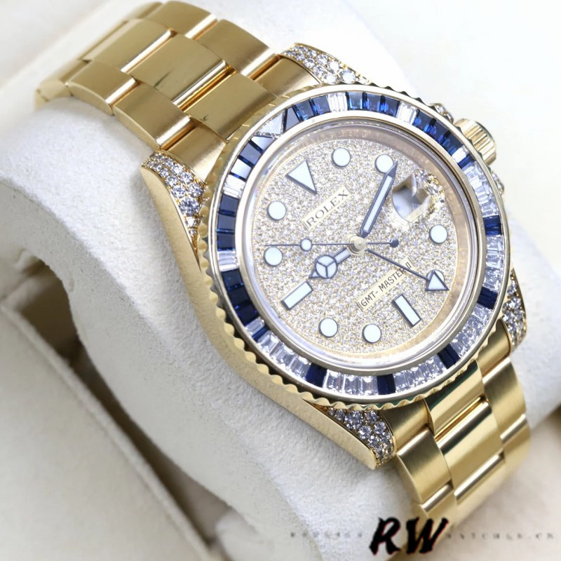 Rolex GMT-Master II 116758 Yellow Gold Pave Dial 40mm Mens Replica Watch