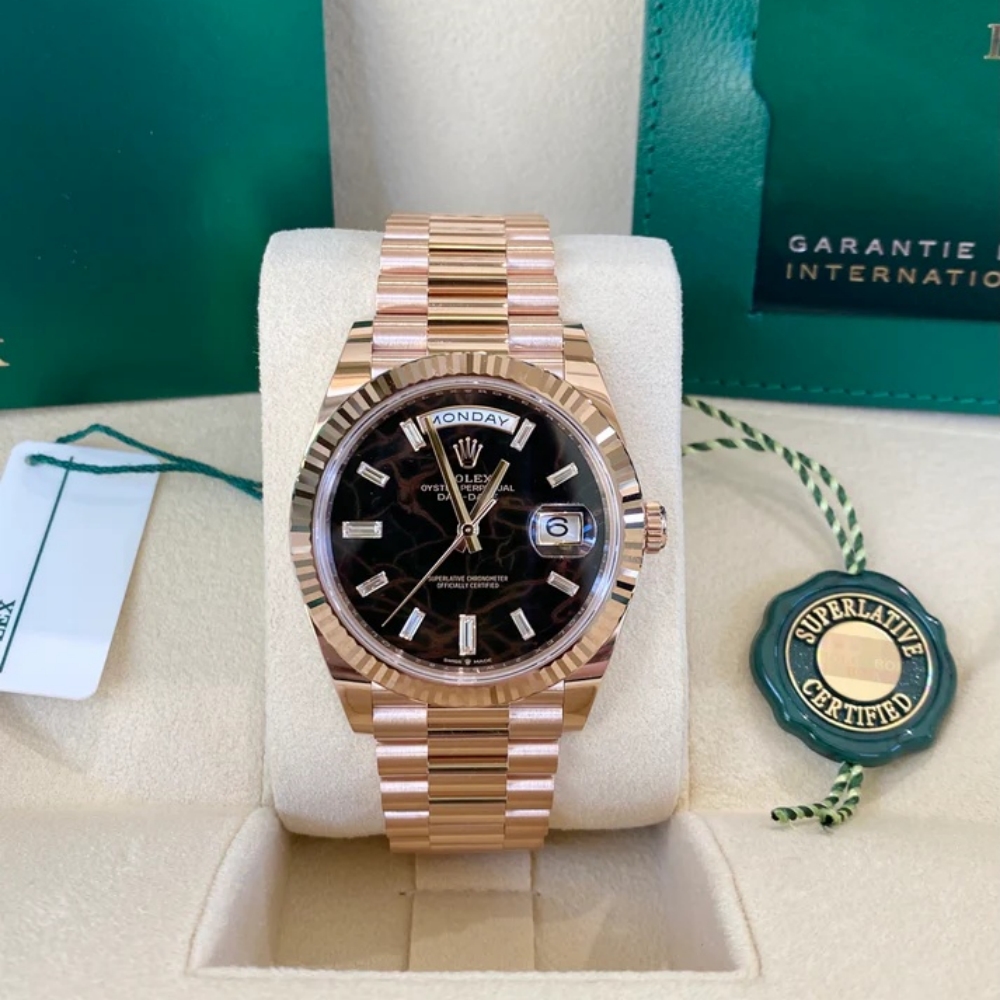 【Super Clone】RLX  Day-Date "President" 40mm Everose Eisenkiesel Diamond Baguette Dial - 228235
