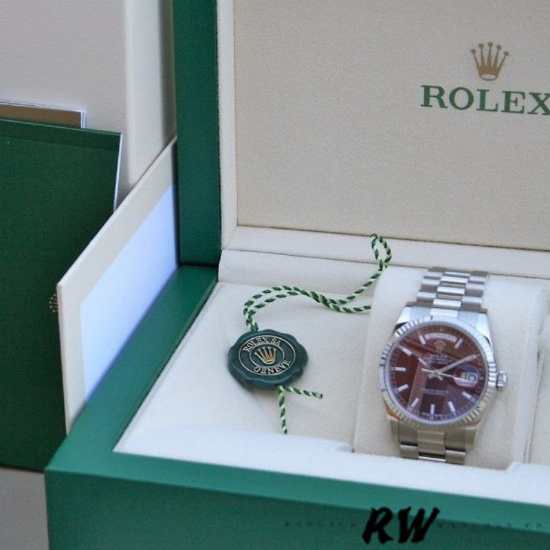 Rolex Day-Date 118239 Cherry Red Dial Fluted Bezel 36mm Lady Replica Watch