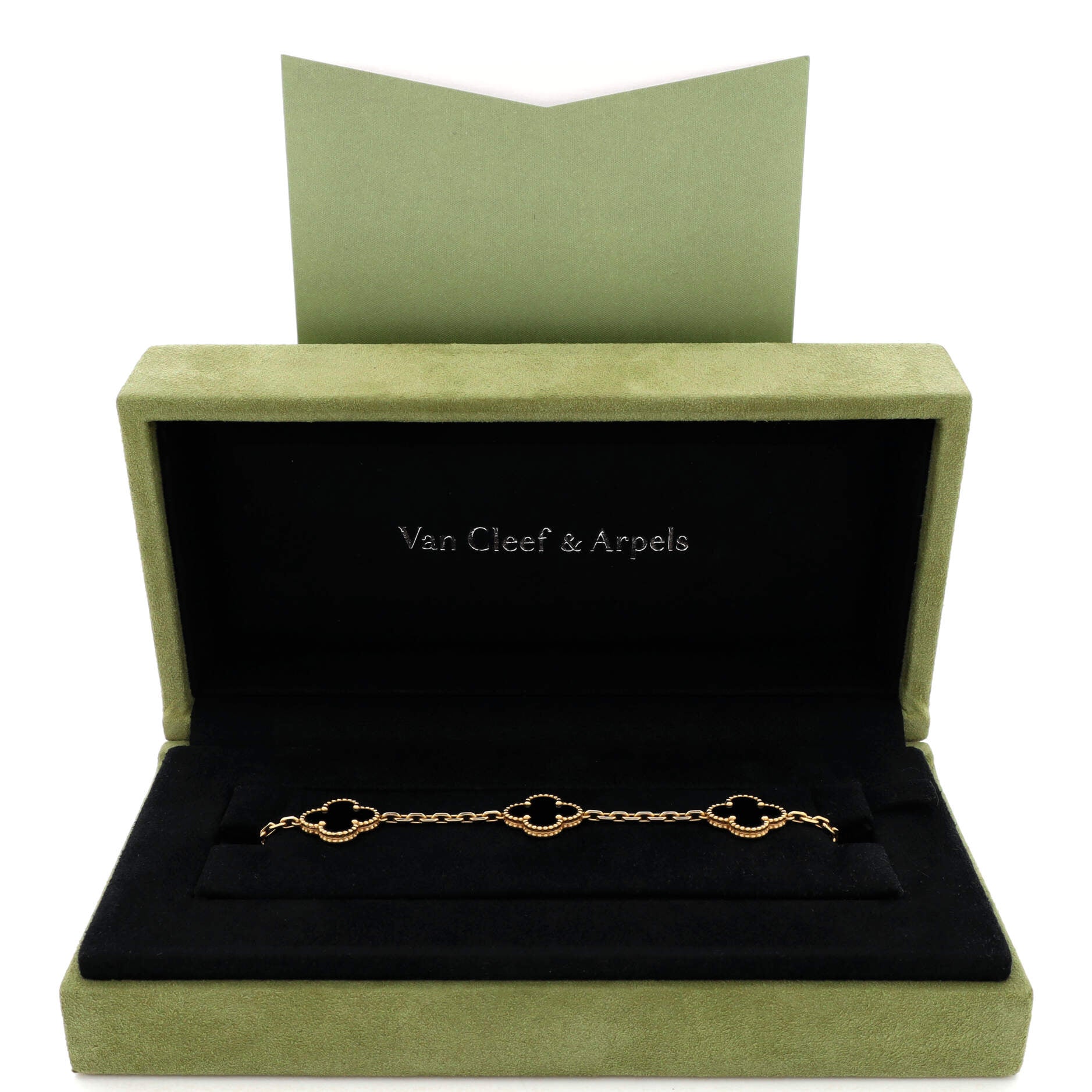 Vintage Alhambra 5 Motifs Bracelet 18K Yellow Gold and Onyx