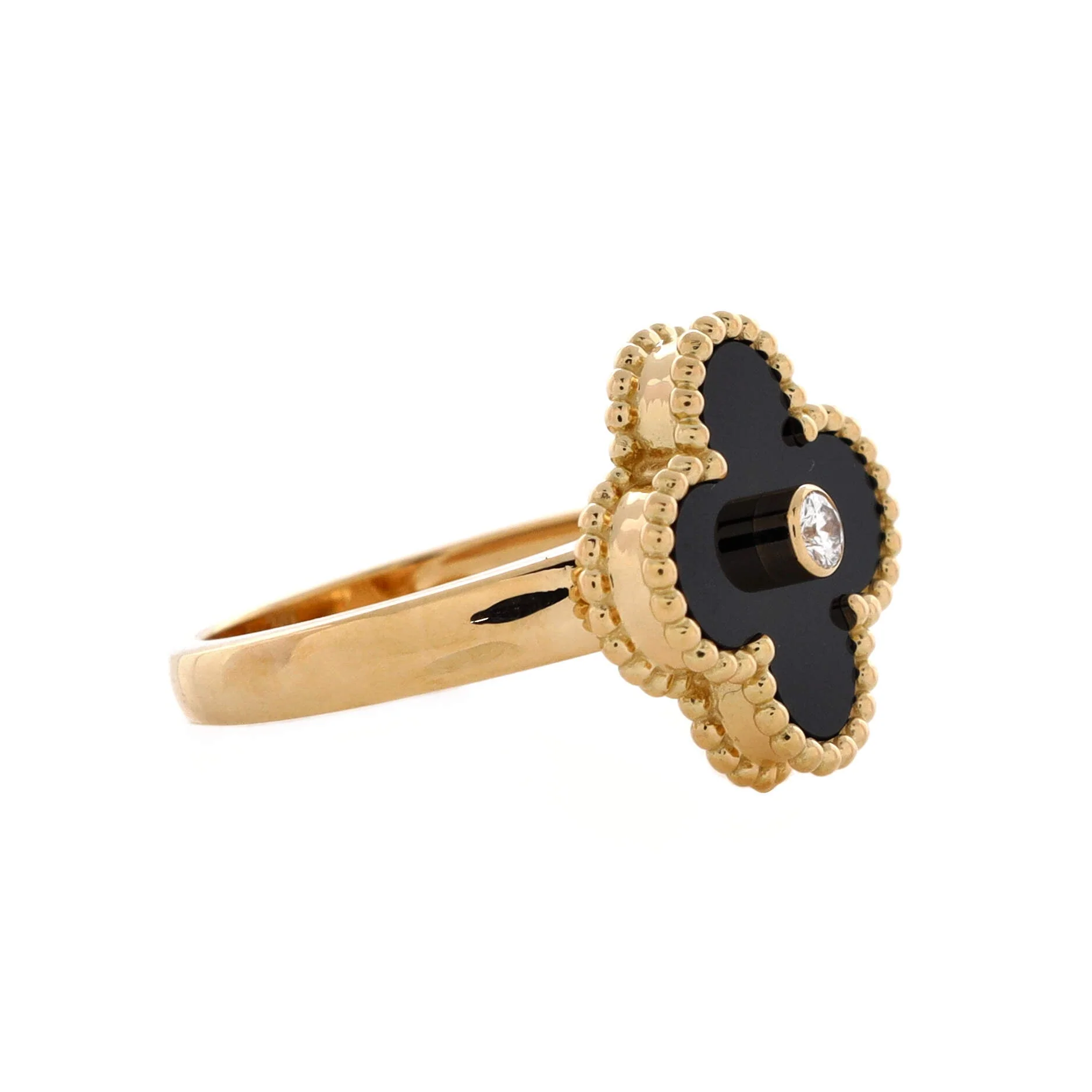 Vintage Alhambra Ring 18K Yellow Gold with Onyx and Diamond