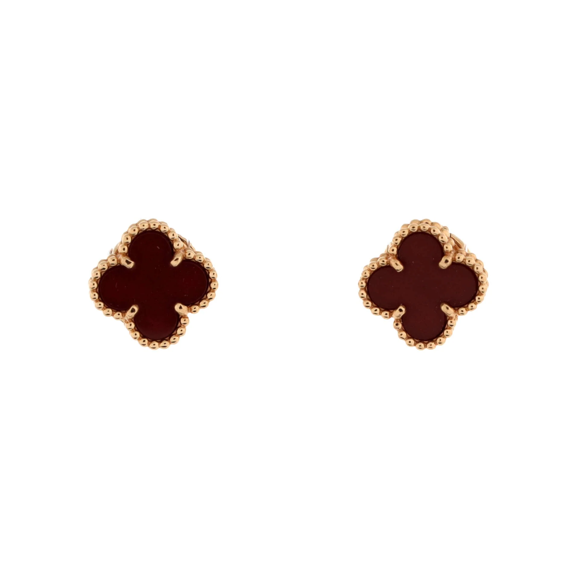 Sweet Alhambra Stud Earrings 18K Rose Gold and Carnelian