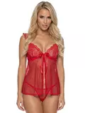 Escante Red Sheer Dot Mesh Cami Set
