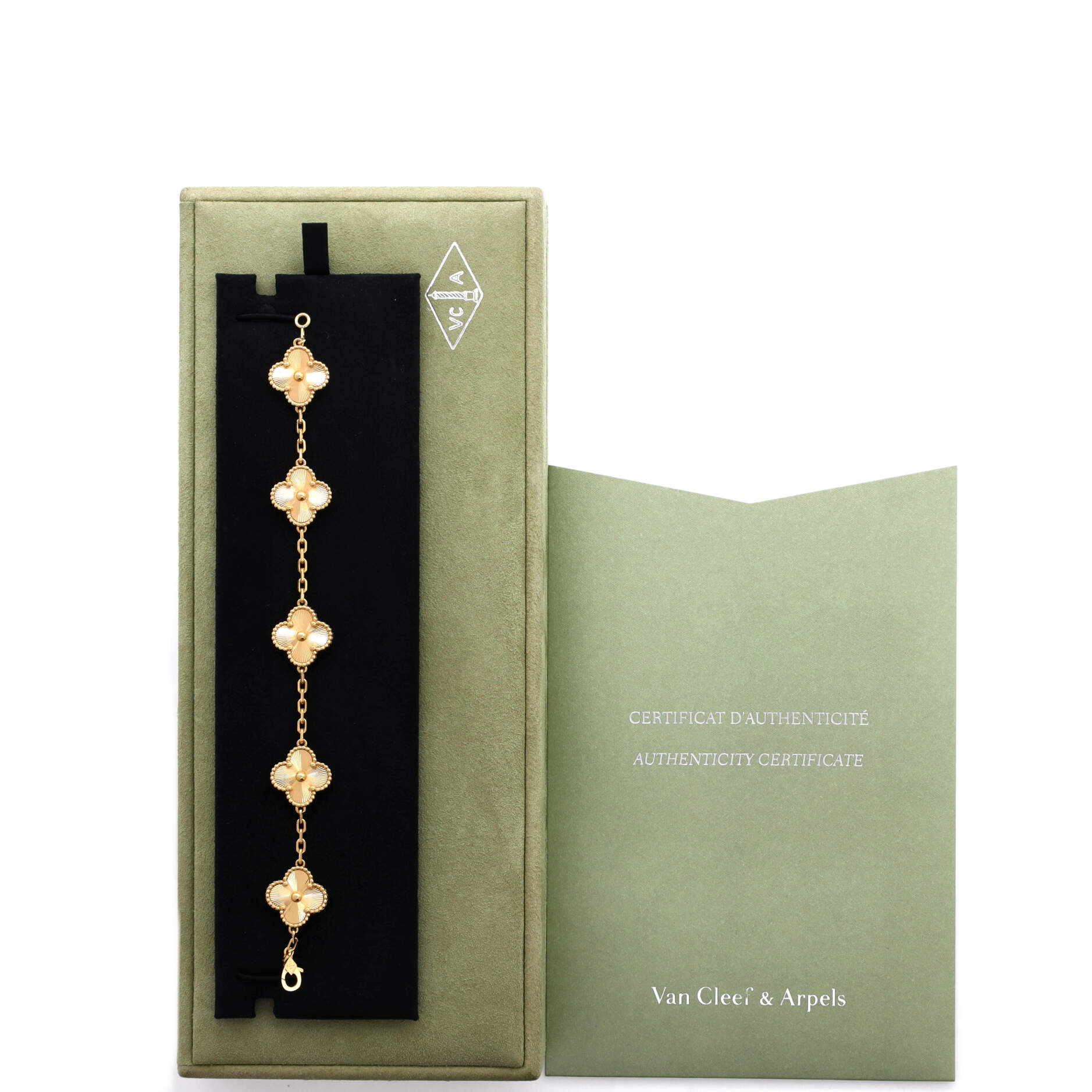 Vintage Alhambra 5 Motifs Bracelet Guilloche 18K Yellow Gold