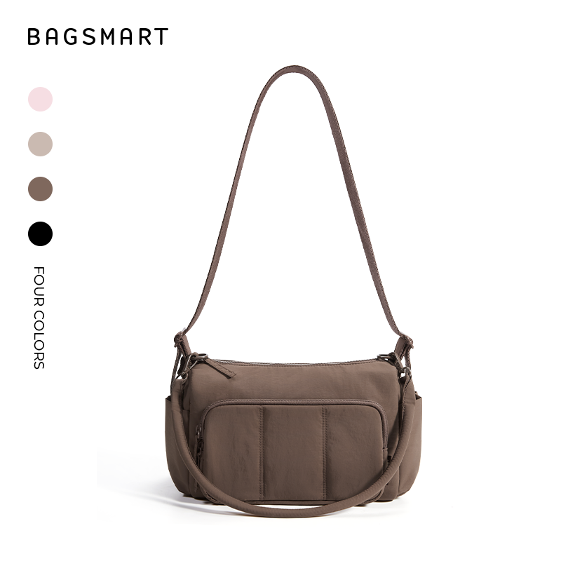 BAGSMART Crossbody Bags for Women, Small Puffer Purses for Women Daily/Travel, Cute Fluffy Hobo Bag with Adjustable Strap, Coffee