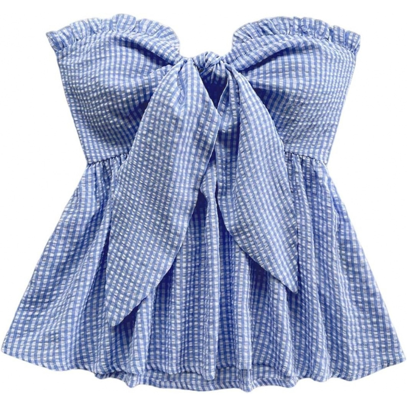 AURETOP Women's Frill Trim Tie Front Tube Top