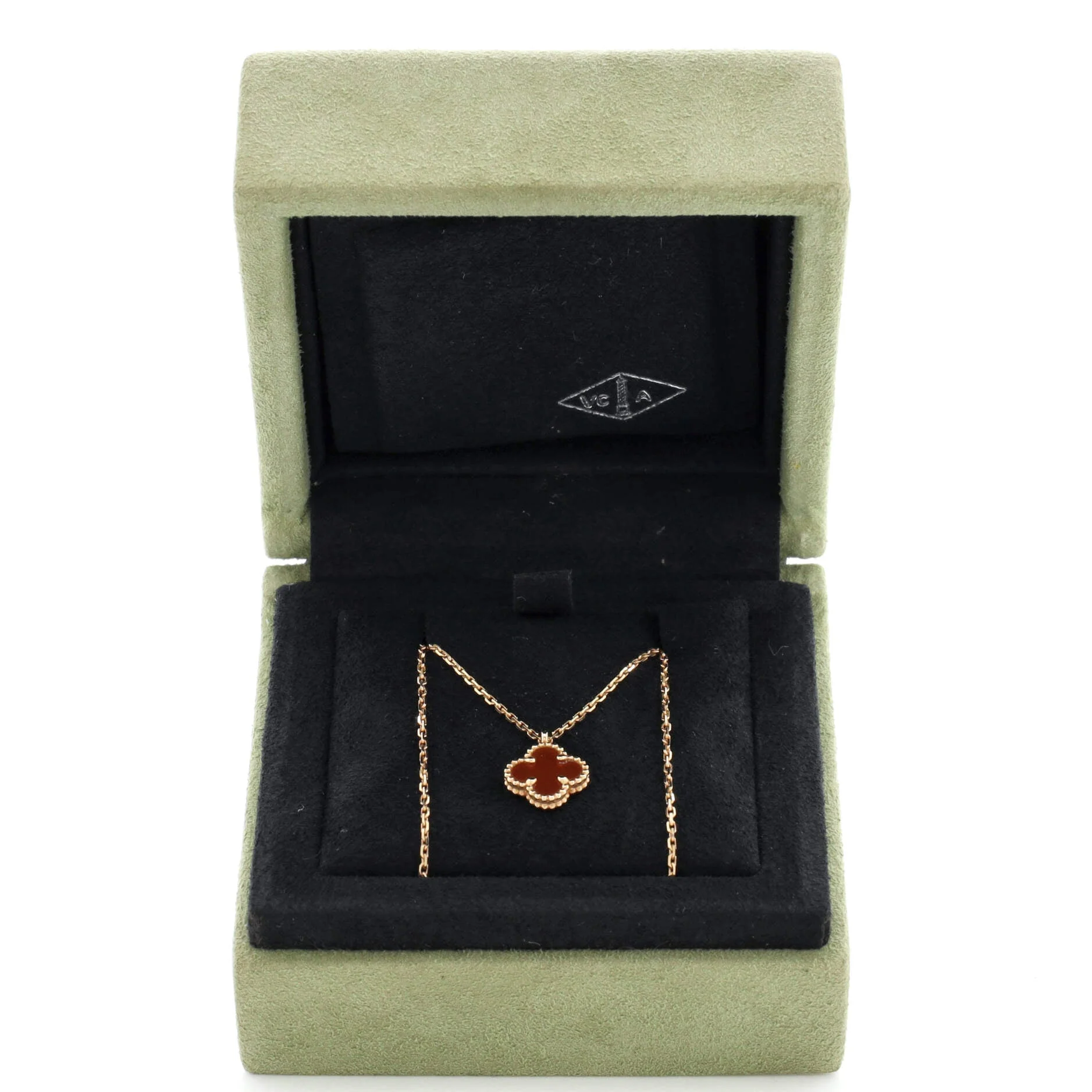 Sweet Alhambra Pendant Necklace 18K Rose Gold and Carnelian