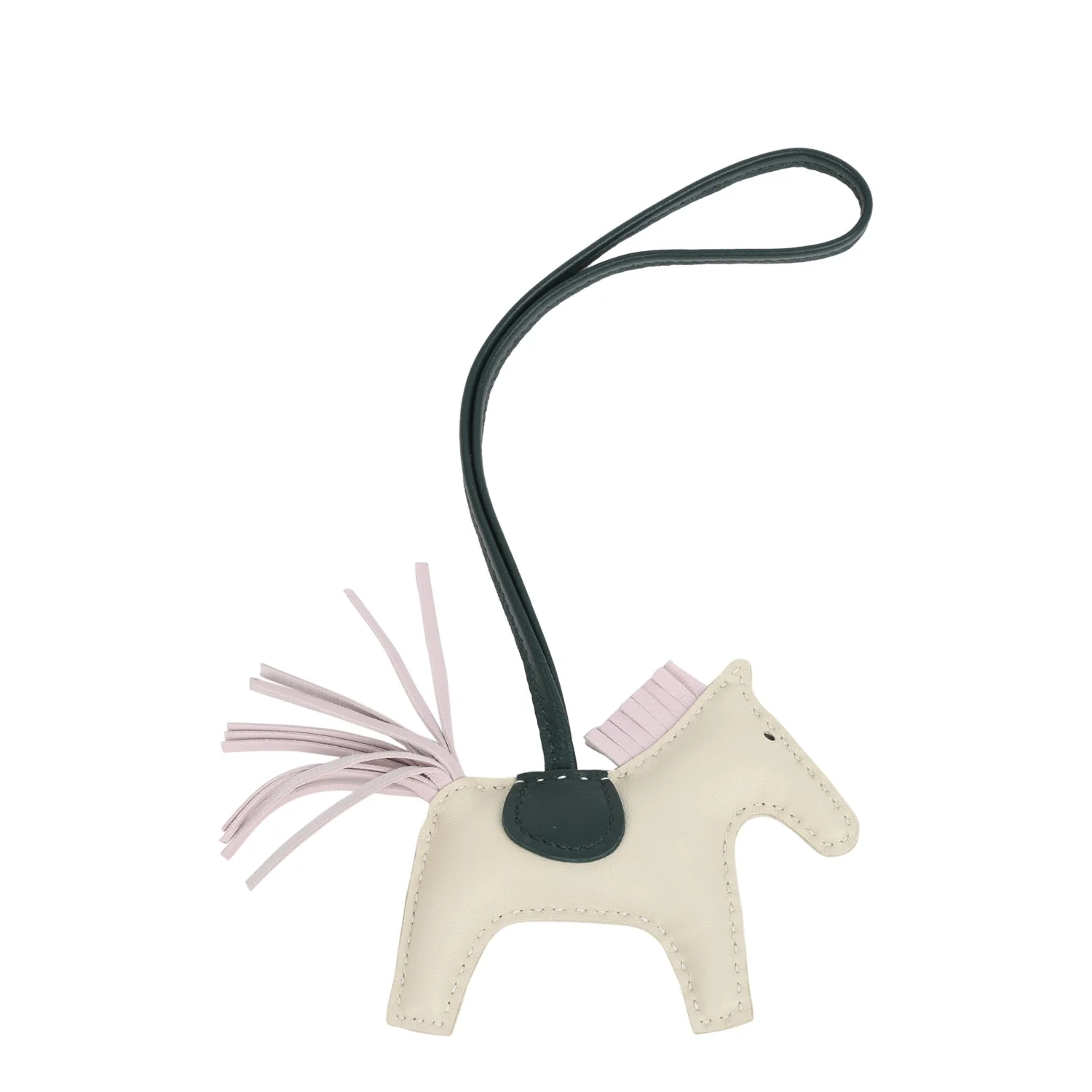 Hermes Rodeo Bag Charm PM Craie, Mauve Pale & Vert Cypres Milo Lambskin