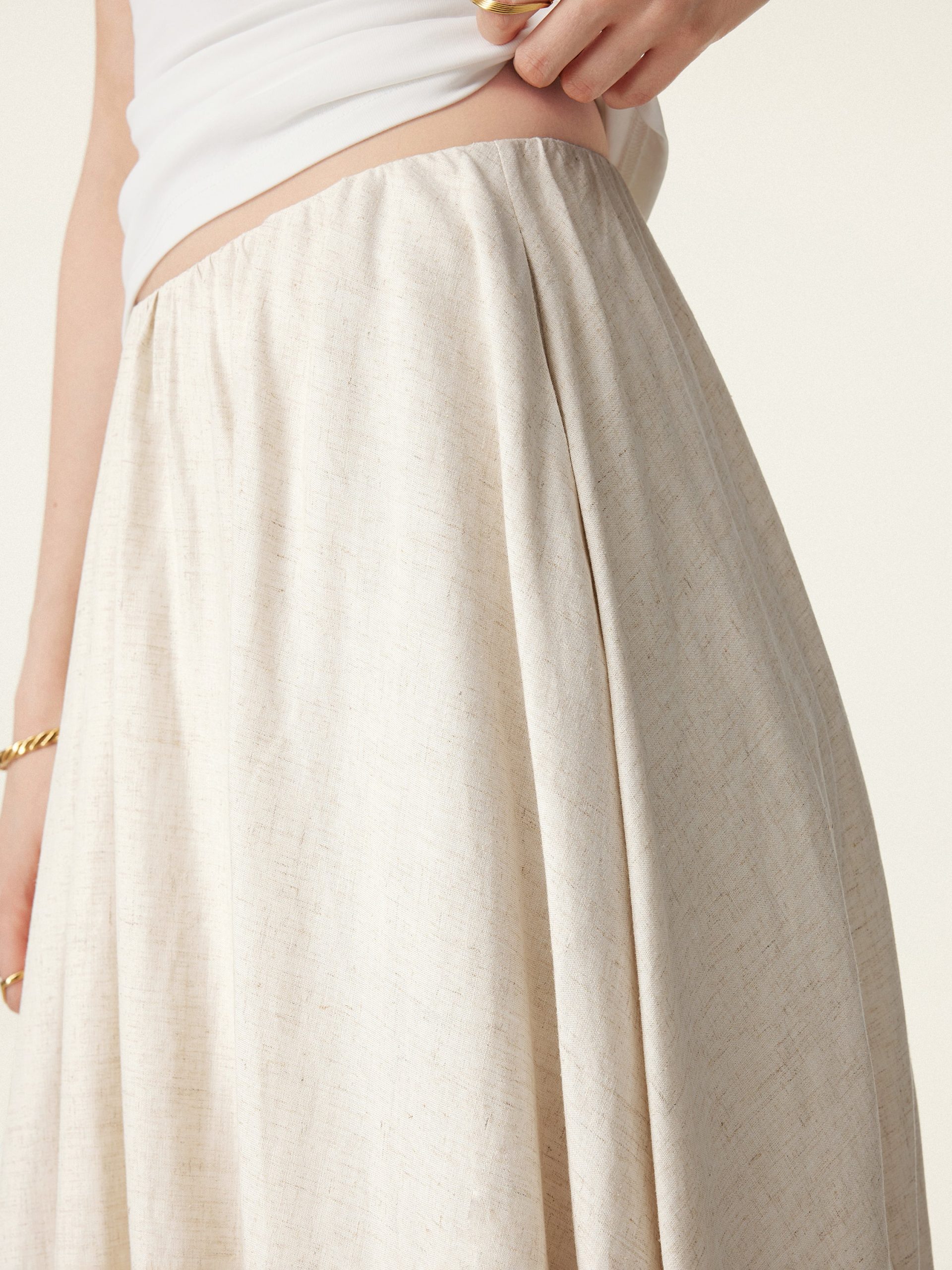 European Linen Bubble Maxi Skirt with Pockets