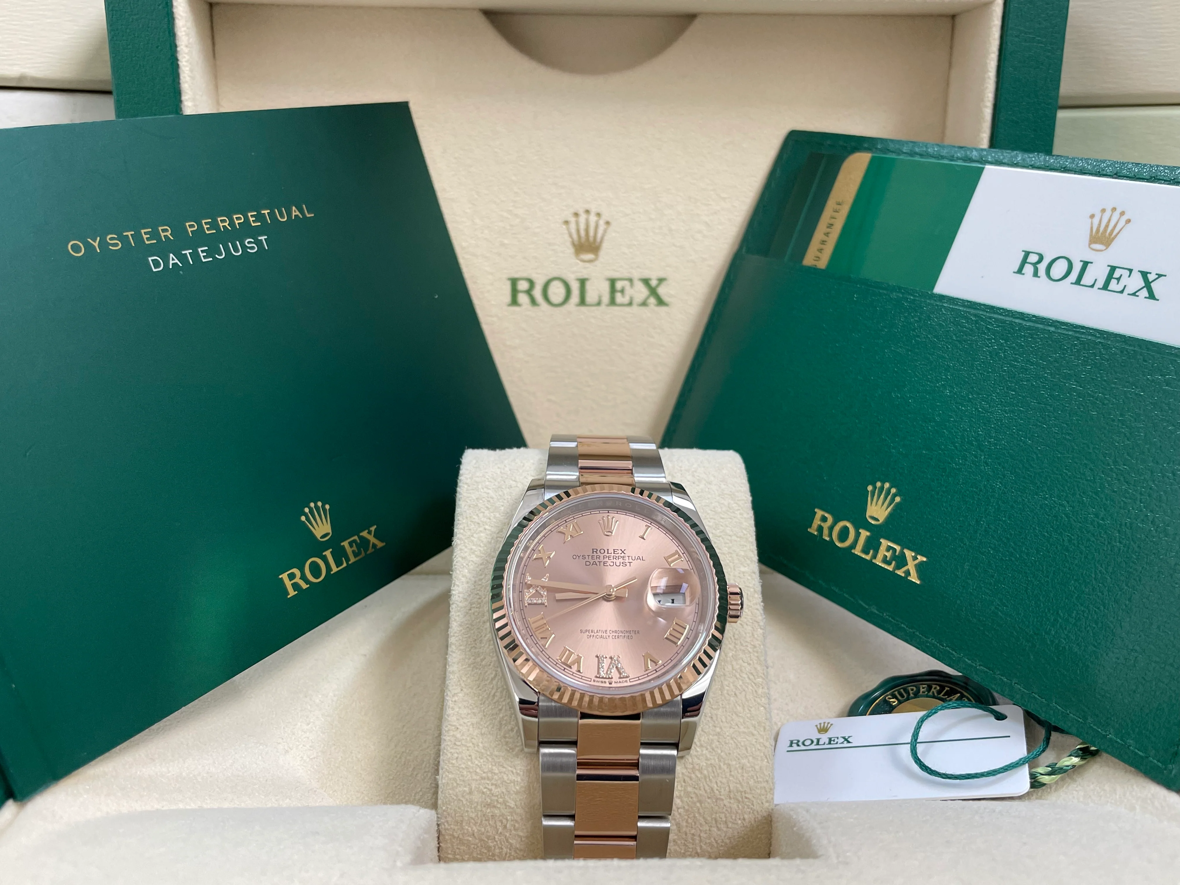 Rolex Steel and Everose Rolesor Datejust 36 - Fluted Bezel - Rose Colour Diamond Set Dial - Oyster Bracelet - 126231