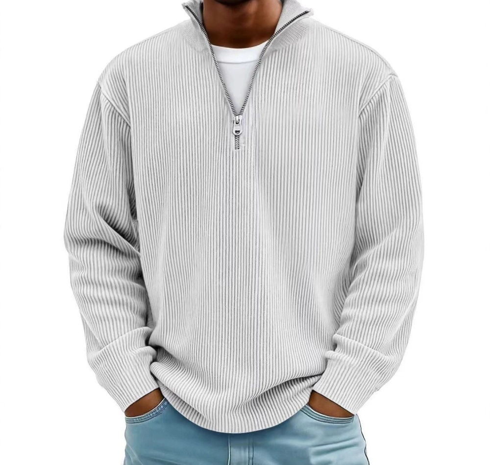 Casual autumn cstand collar shirt corduroy zip tops for men