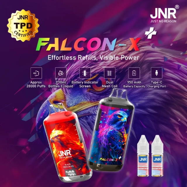 JNR Falcon X⁺ (Falcon X Plus) 28000 Puffs - Kit Pod Remplissable et Rechargeable