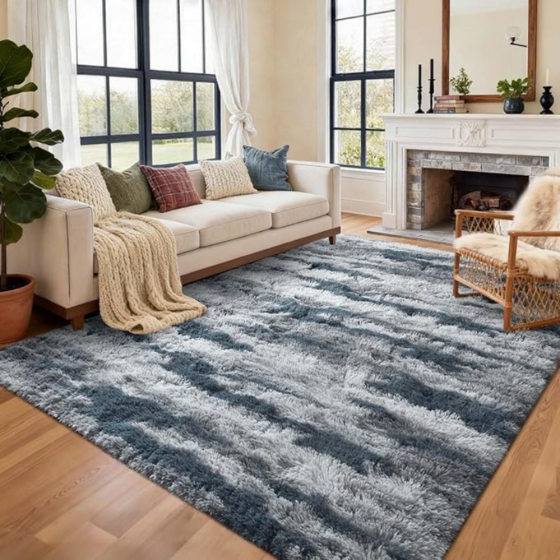 6x9 Ft Large Shag Black Rug for Living Room