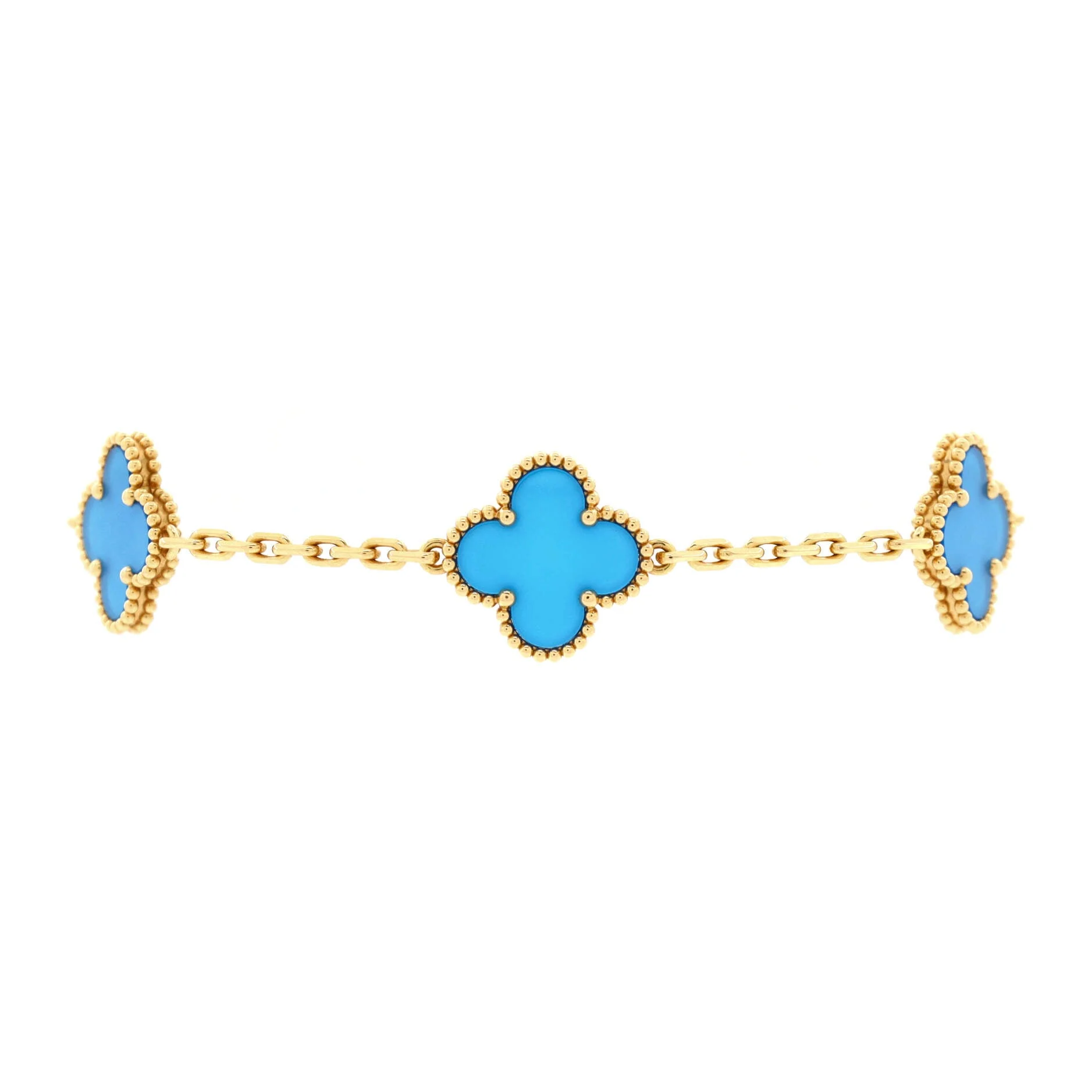 Vintage Alhambra 5 Motifs Bracelet 18K Yellow Gold and Agate