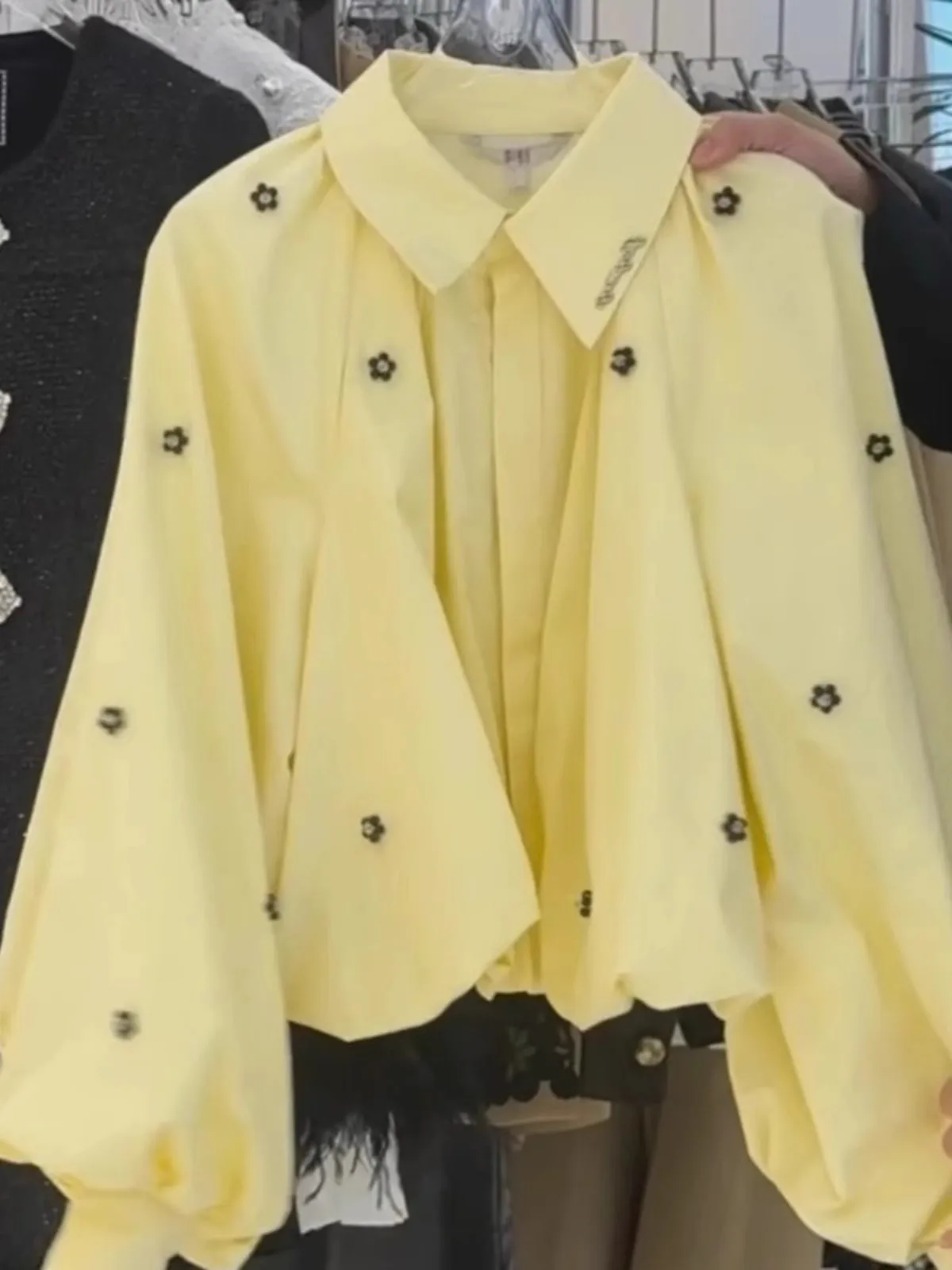 Women’s Look Younger Instantly Elegant Shirt Turn-down Collar Long Puffy Sleeve Cropped Blouse Spring Casual Office Lady Blouse