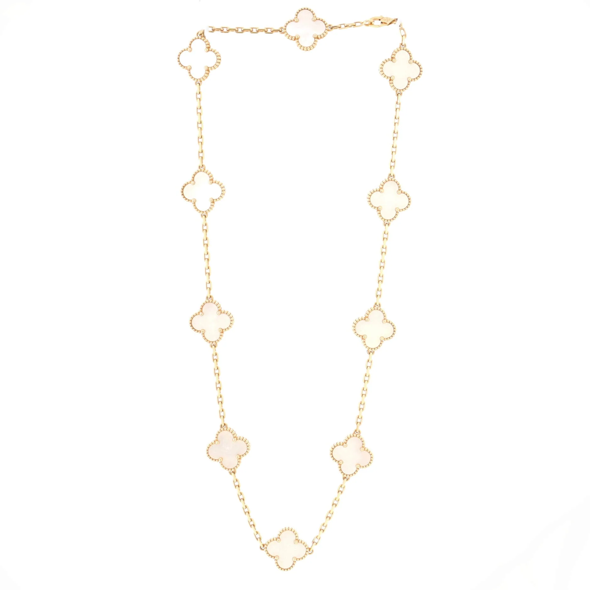 Vintage Alhambra 10 Motifs Necklace 18K Yellow Gold and Mother of Pearl