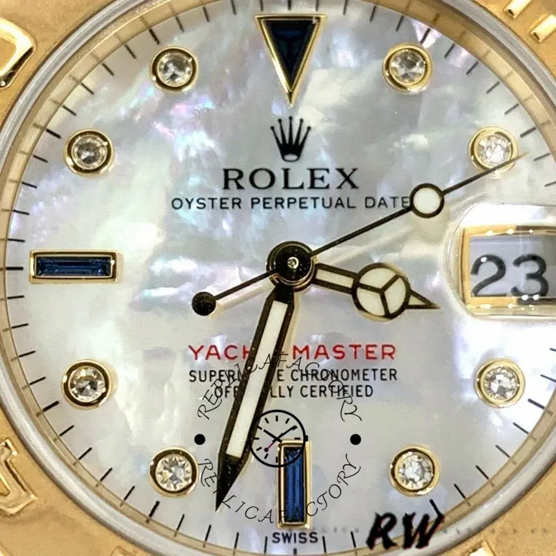 Rolex Yacht-Master 168628 White MOP Dial Yellow Gold 35MM Unisex Replica Watch