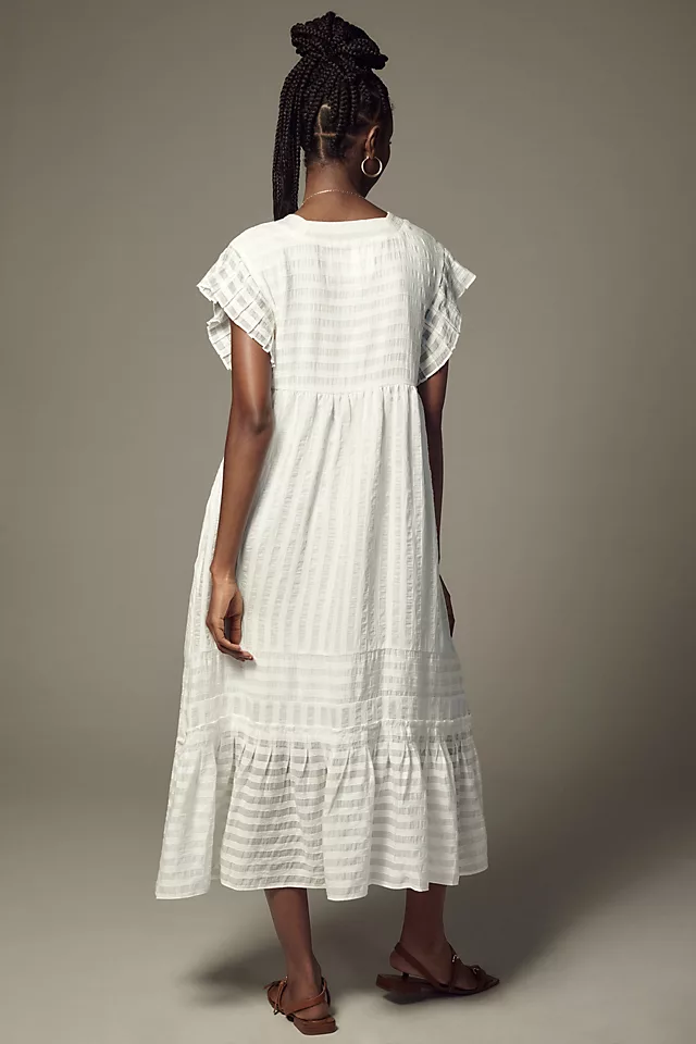 V-Neck Ruffled Tiered Babydoll Dress WHITE