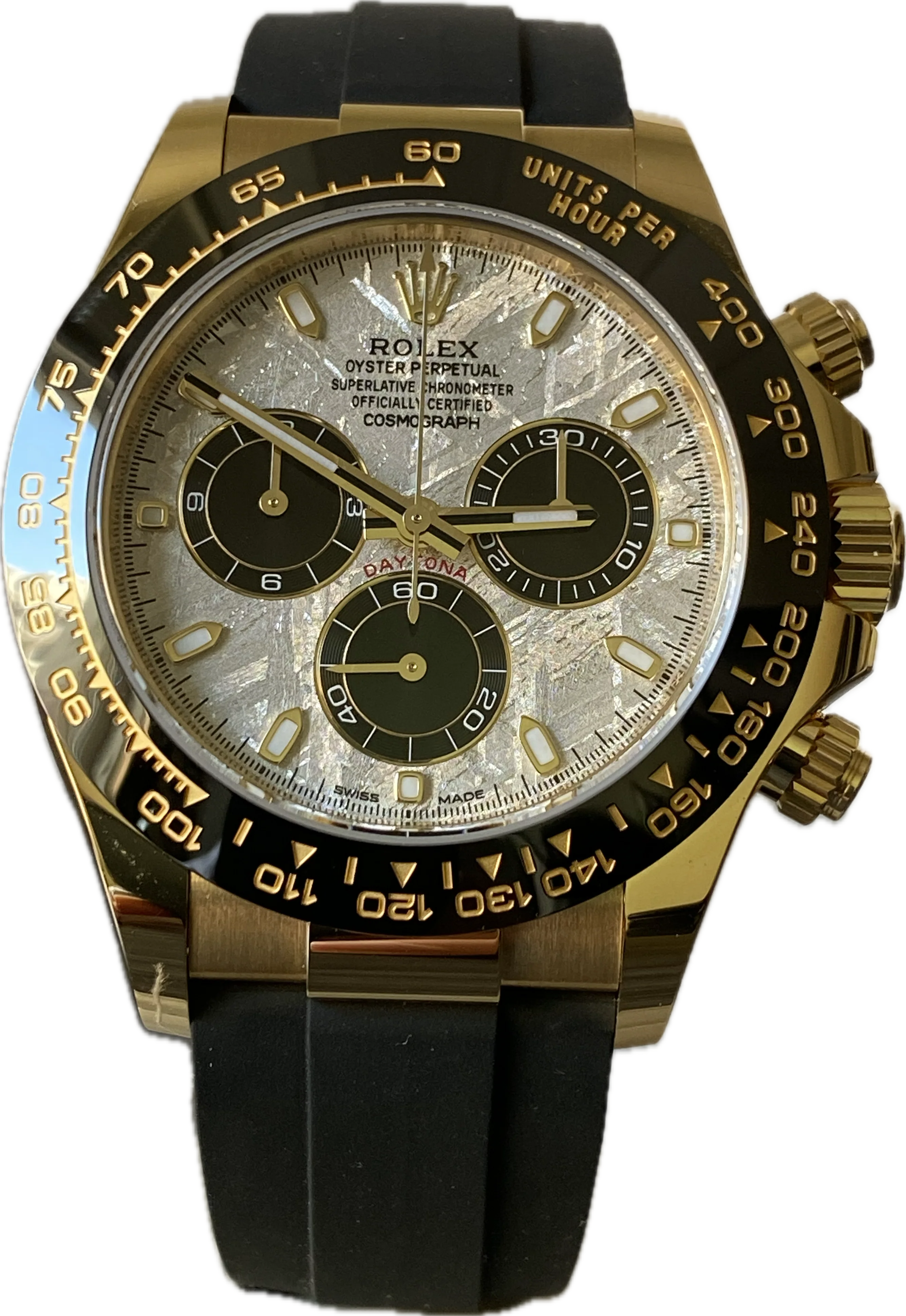 Rolex Yellow Gold Cosmograph Daytona - 2023 - Meteorite Dial - Black Oysterflex Strap - 116518LN
