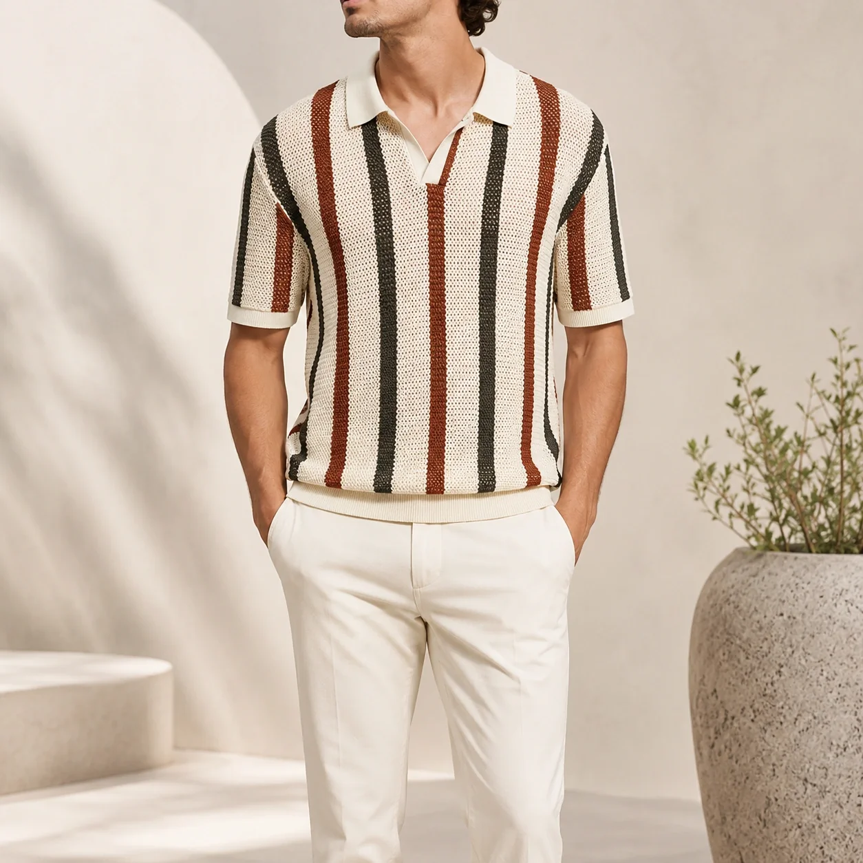 Mivanity Men's Casual Striped Polo