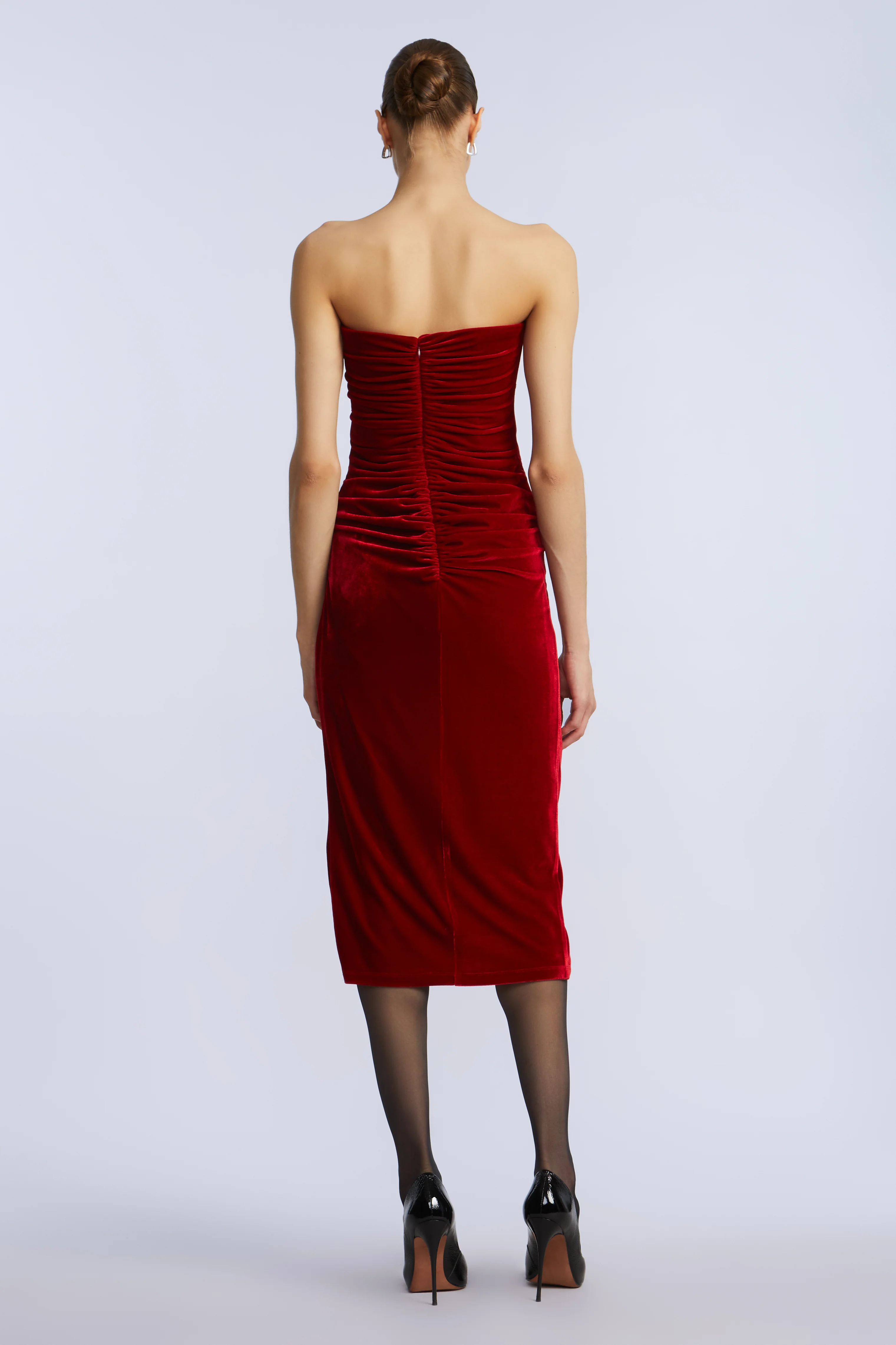 Strapless Velvet Ruffle Dress