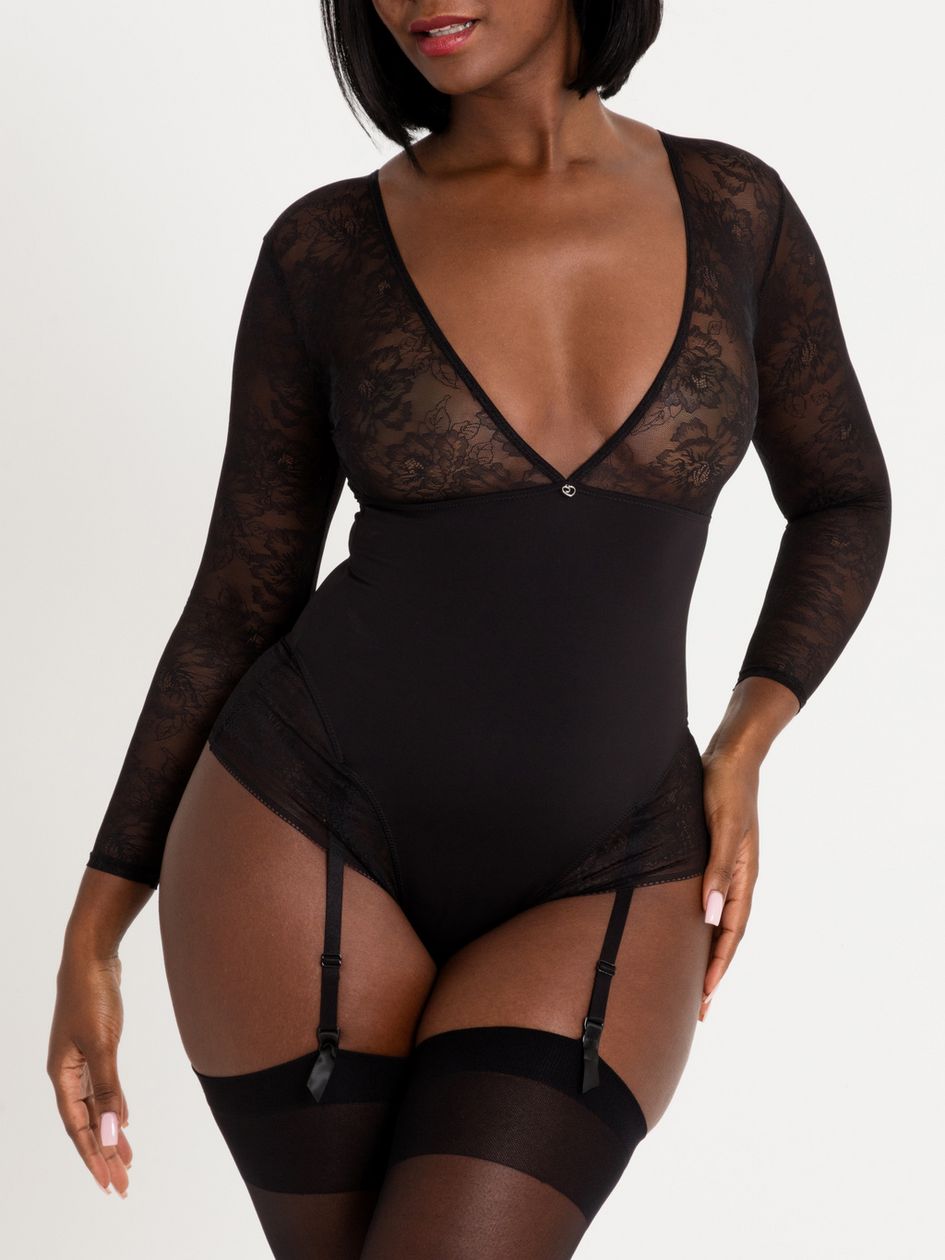 Lovehoney Hourglass Black Smoothing Long Sleeve Crotchless Body