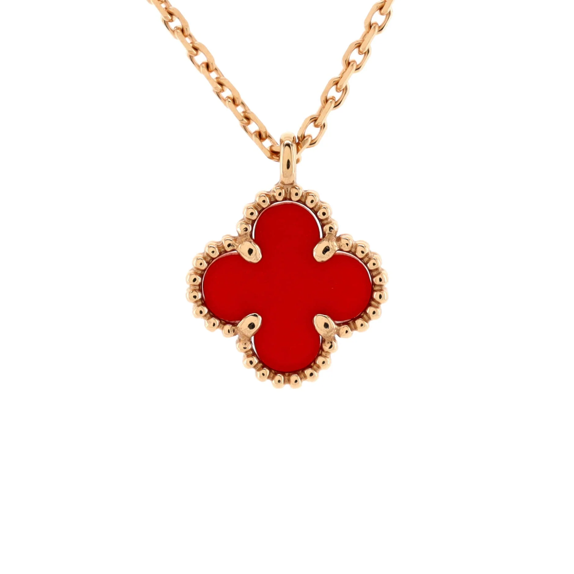 Sweet Alhambra Pendant Necklace 18K Rose Gold and Carnelian
